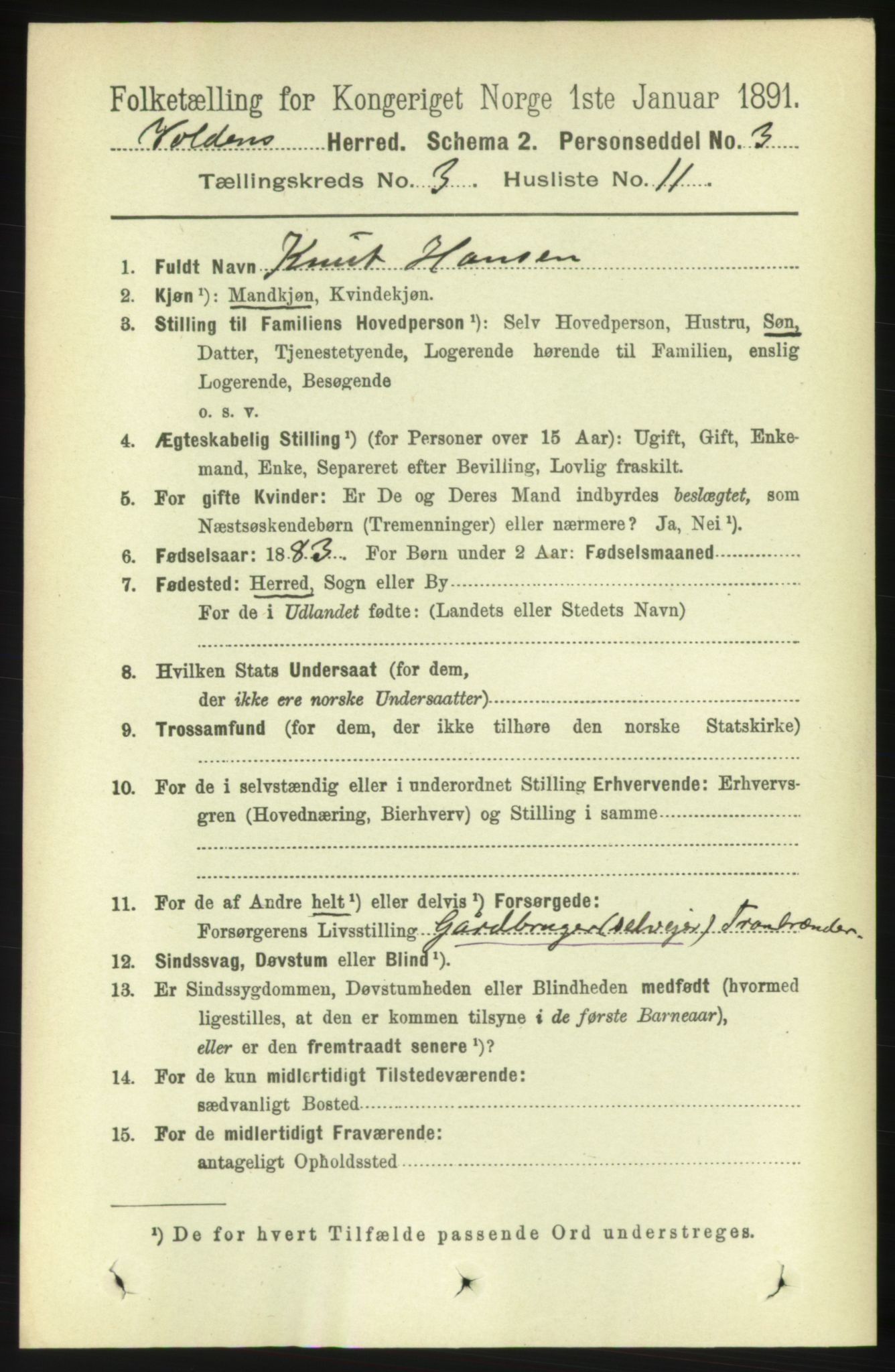 RA, 1891 census for 1519 Volda, 1891, p. 1710
