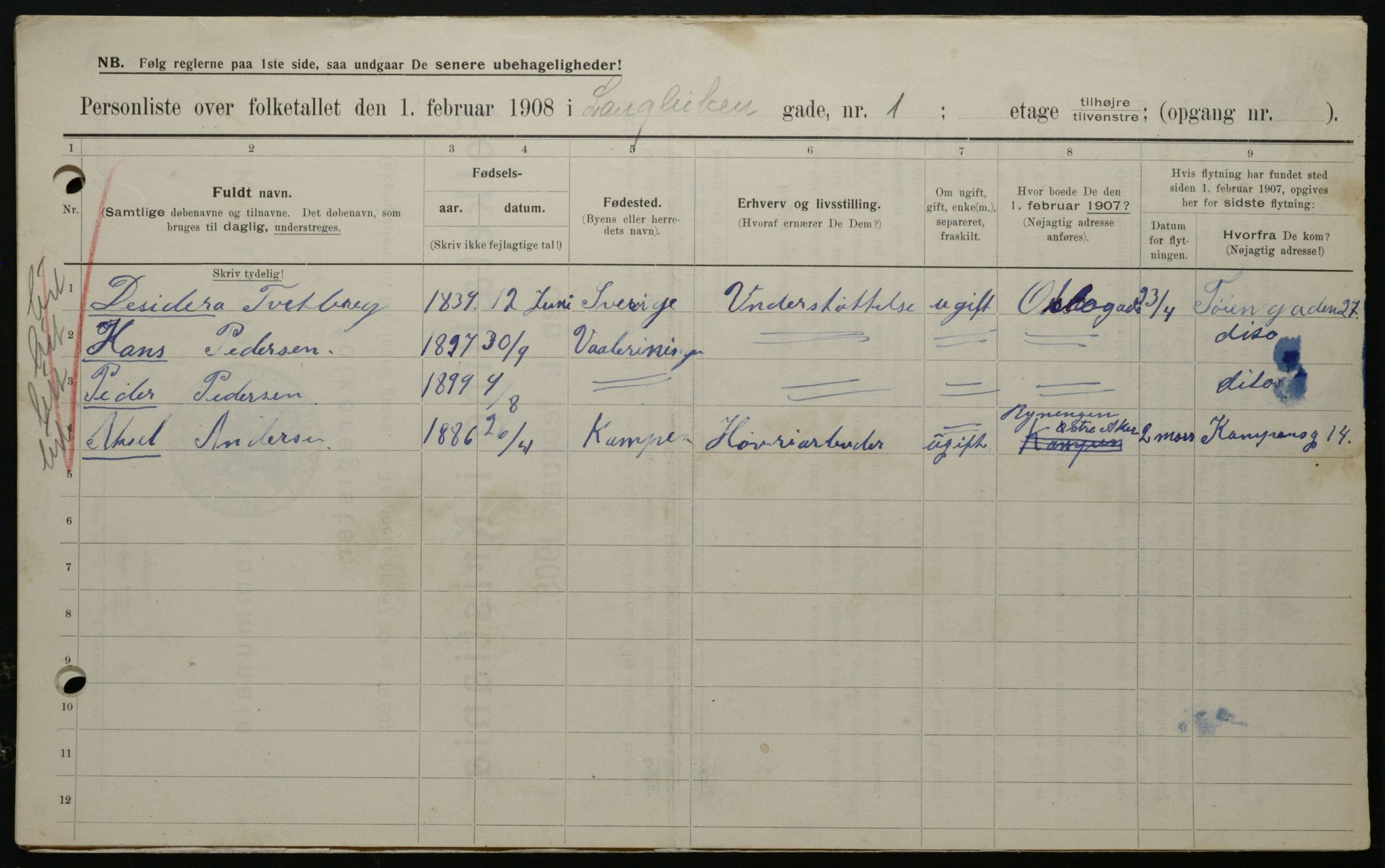 OBA, Municipal Census 1908 for Kristiania, 1908, p. 51073