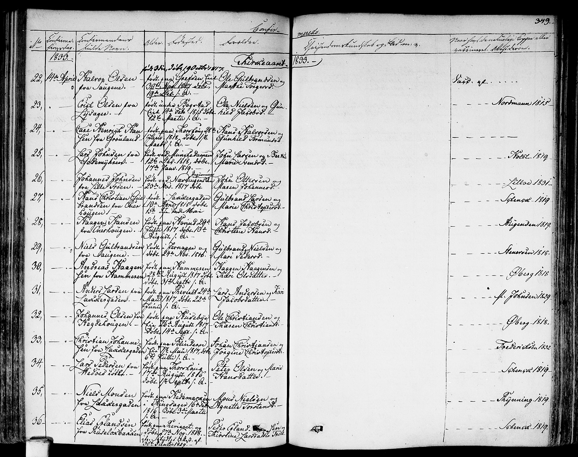 Aker prestekontor kirkebøker, AV/SAO-A-10861/F/L0013: Parish register (official) no. 13, 1828-1837, p. 349