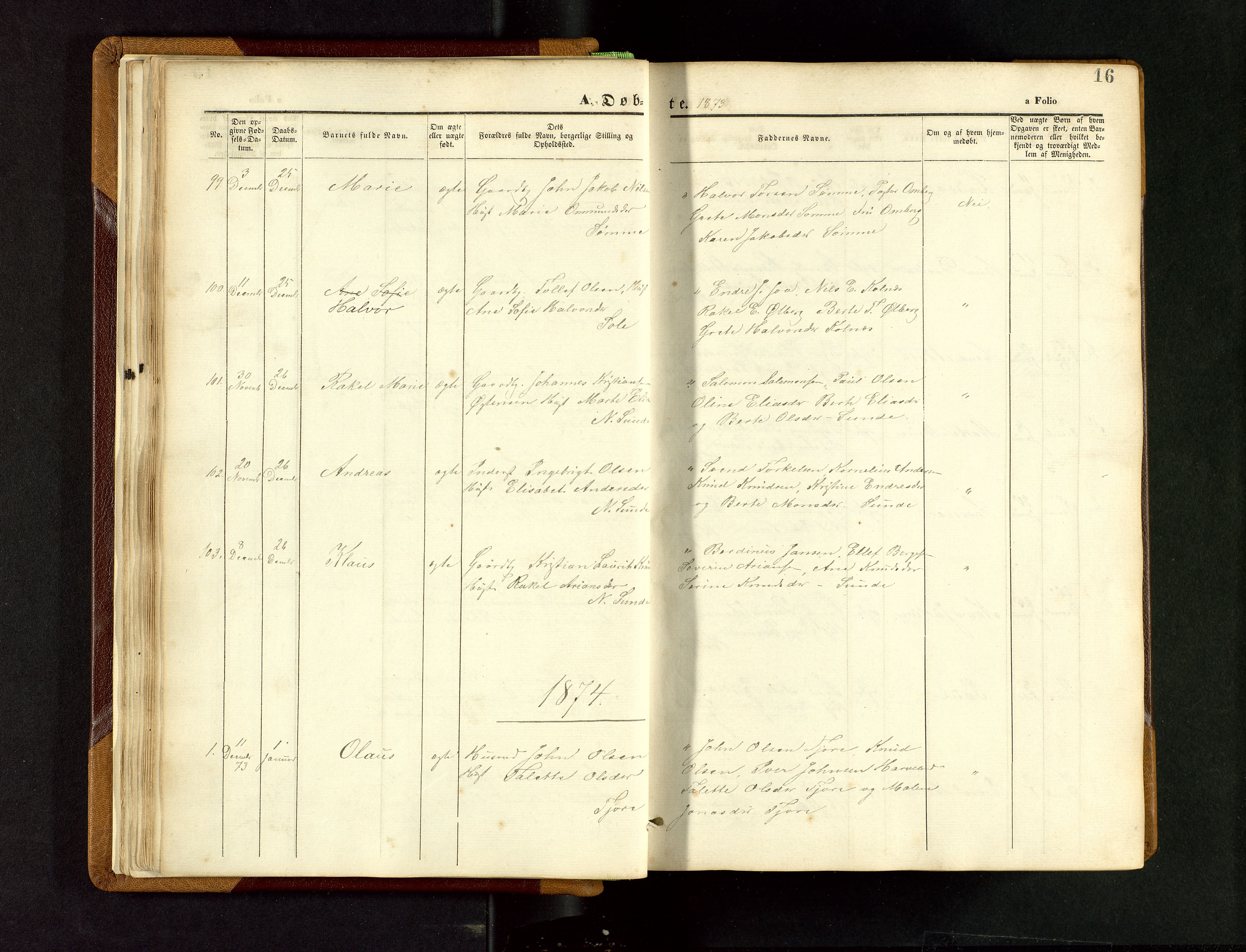 Håland sokneprestkontor, SAST/A-101802/001/30BB/L0003: Parish register (copy) no. B 3, 1873-1893, p. 16