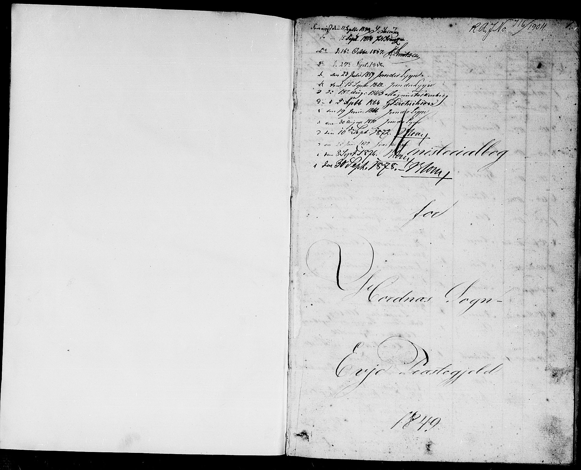 Evje sokneprestkontor, SAK/1111-0008/F/Fb/Fbb/L0001: Parish register (copy) no. B 1, 1849-1878, p. 1