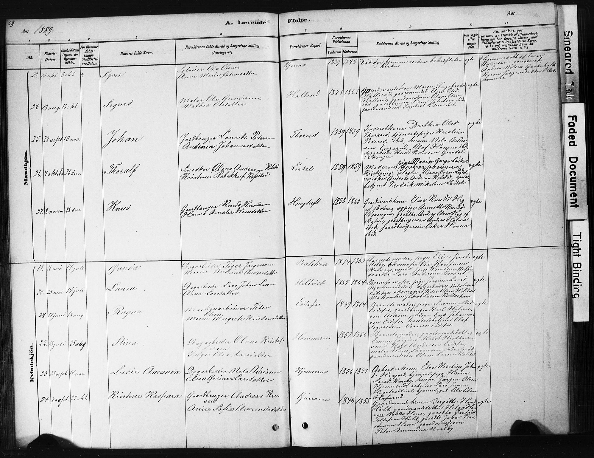 Hof kirkebøker, AV/SAKO-A-64/G/Ga/L0004: Parish register (copy) no. I 4, 1878-1930, p. 69