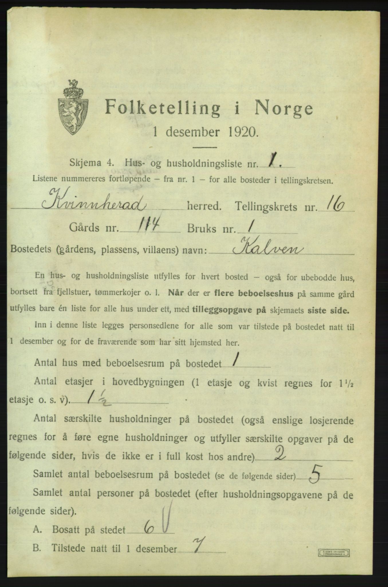 SAB, 1920 census for Kvinnherad, 1920, p. 2281