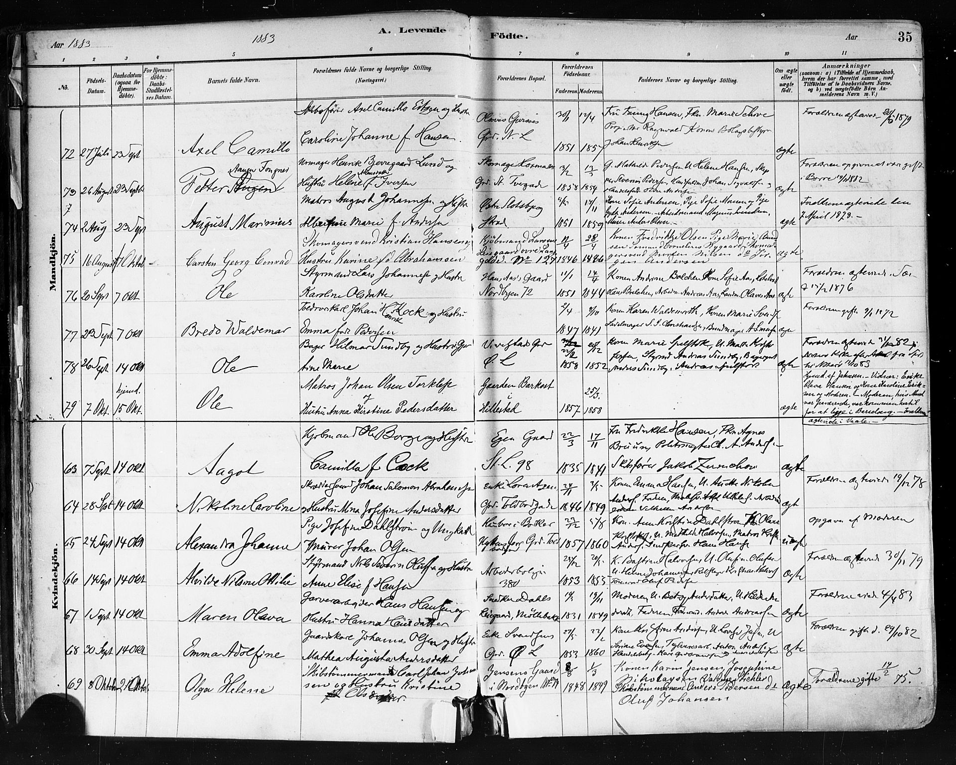 Tønsberg kirkebøker, AV/SAKO-A-330/F/Fa/L0011: Parish register (official) no. I 11, 1881-1890, p. 35