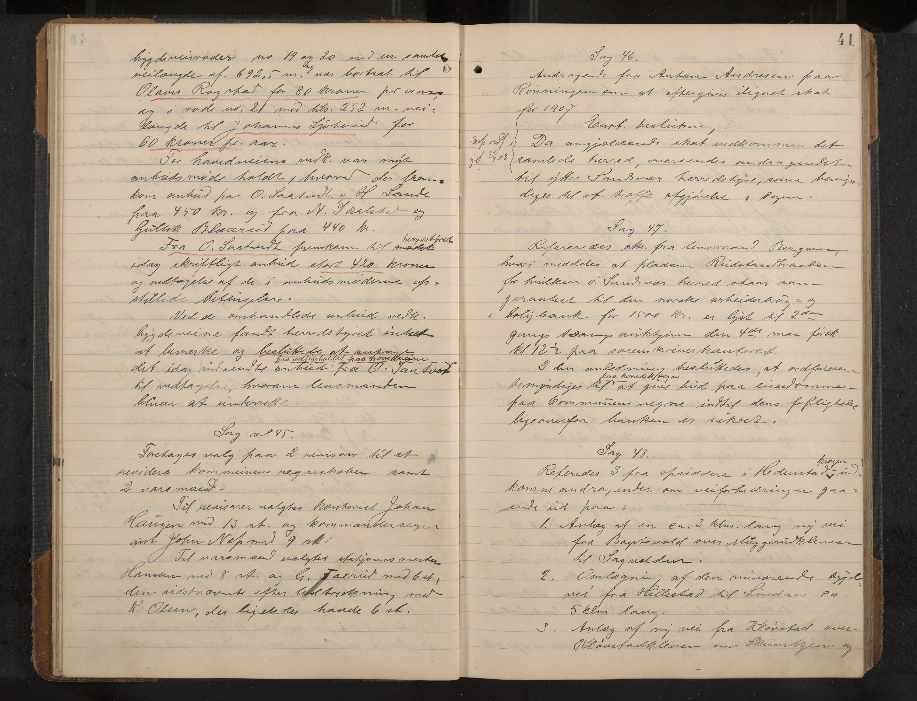Øvre Sandsvær formannskap og sentraladministrasjon, IKAK/0630021/A/L0001: Møtebok med register, 1908-1913, p. 41