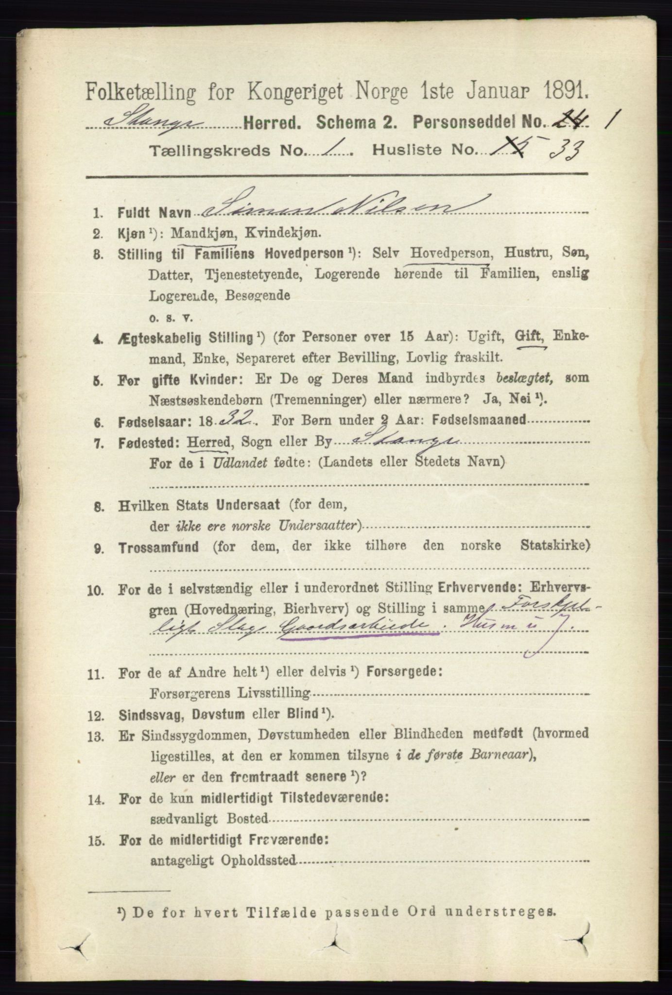 RA, 1891 census for 0417 Stange, 1891, p. 402