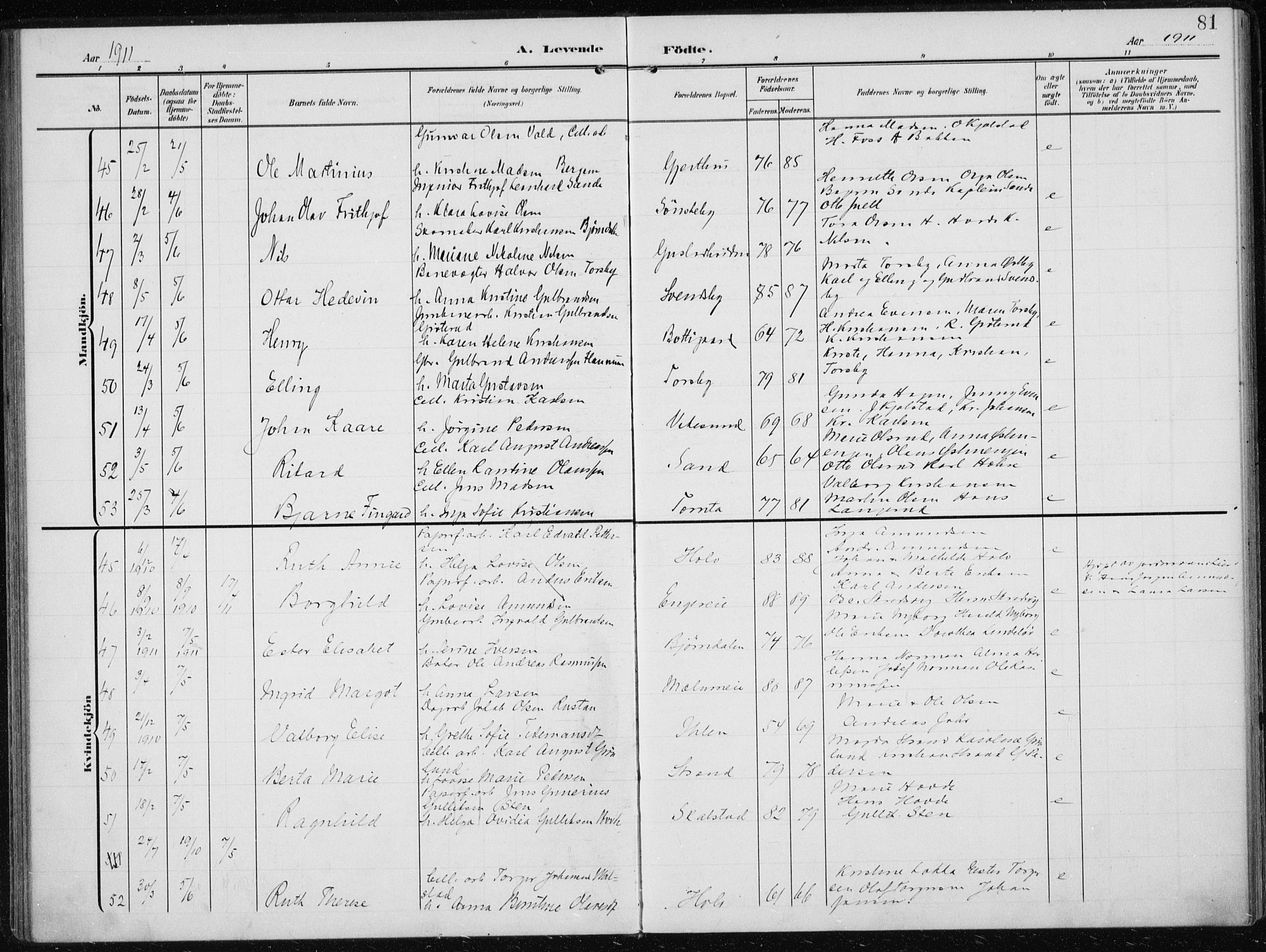 Modum kirkebøker, AV/SAKO-A-234/F/Fa/L0014a: Parish register (official) no. 14A, 1906-1918, p. 81