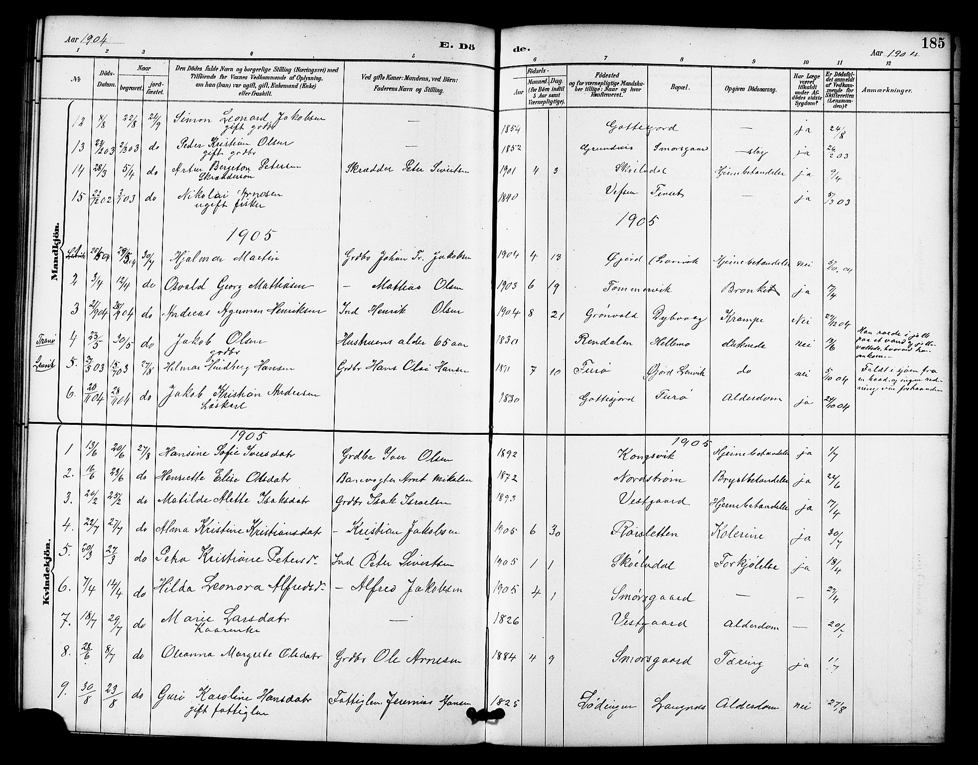 Tranøy sokneprestkontor, SATØ/S-1313/I/Ia/Iab/L0022klokker: Parish register (copy) no. 22, 1887-1912, p. 185