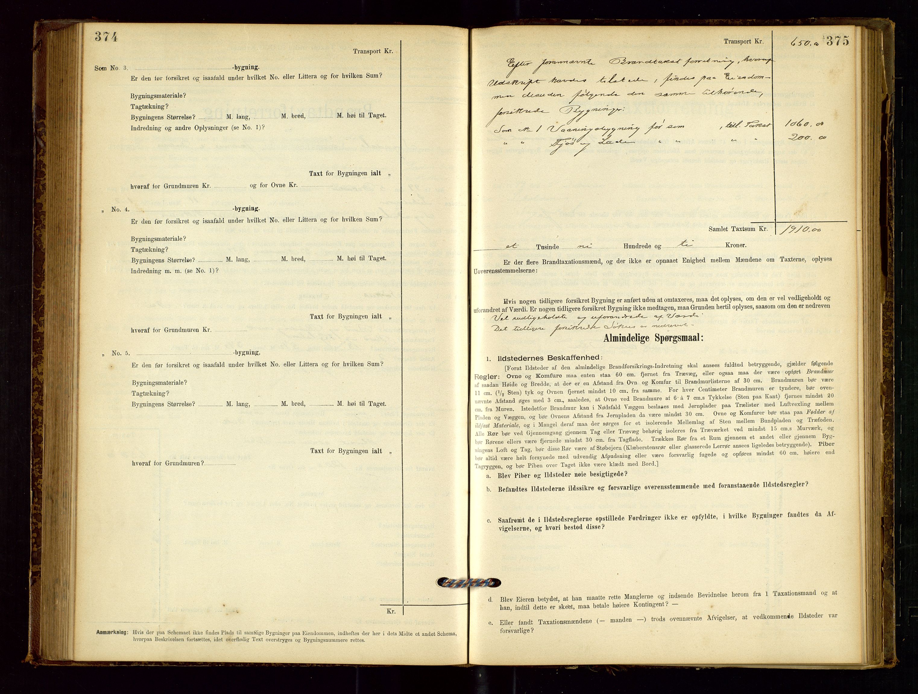 Sokndal lensmannskontor, AV/SAST-A-100417/Gob/L0001: "Brandtaxt-Protokol", 1895-1902, p. 374-375