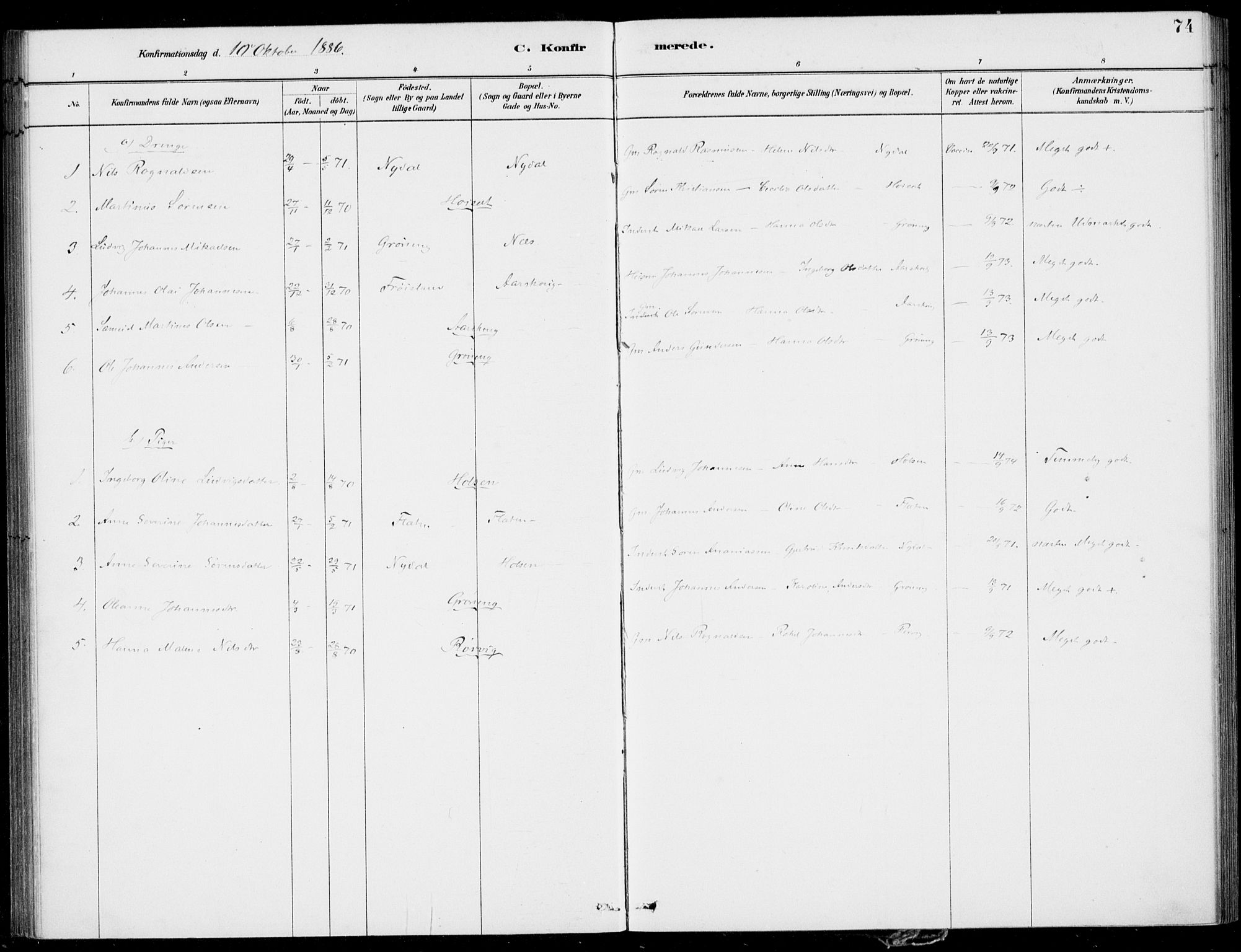Førde sokneprestembete, SAB/A-79901/H/Haa/Haac/L0001: Parish register (official) no. C  1, 1881-1920, p. 74
