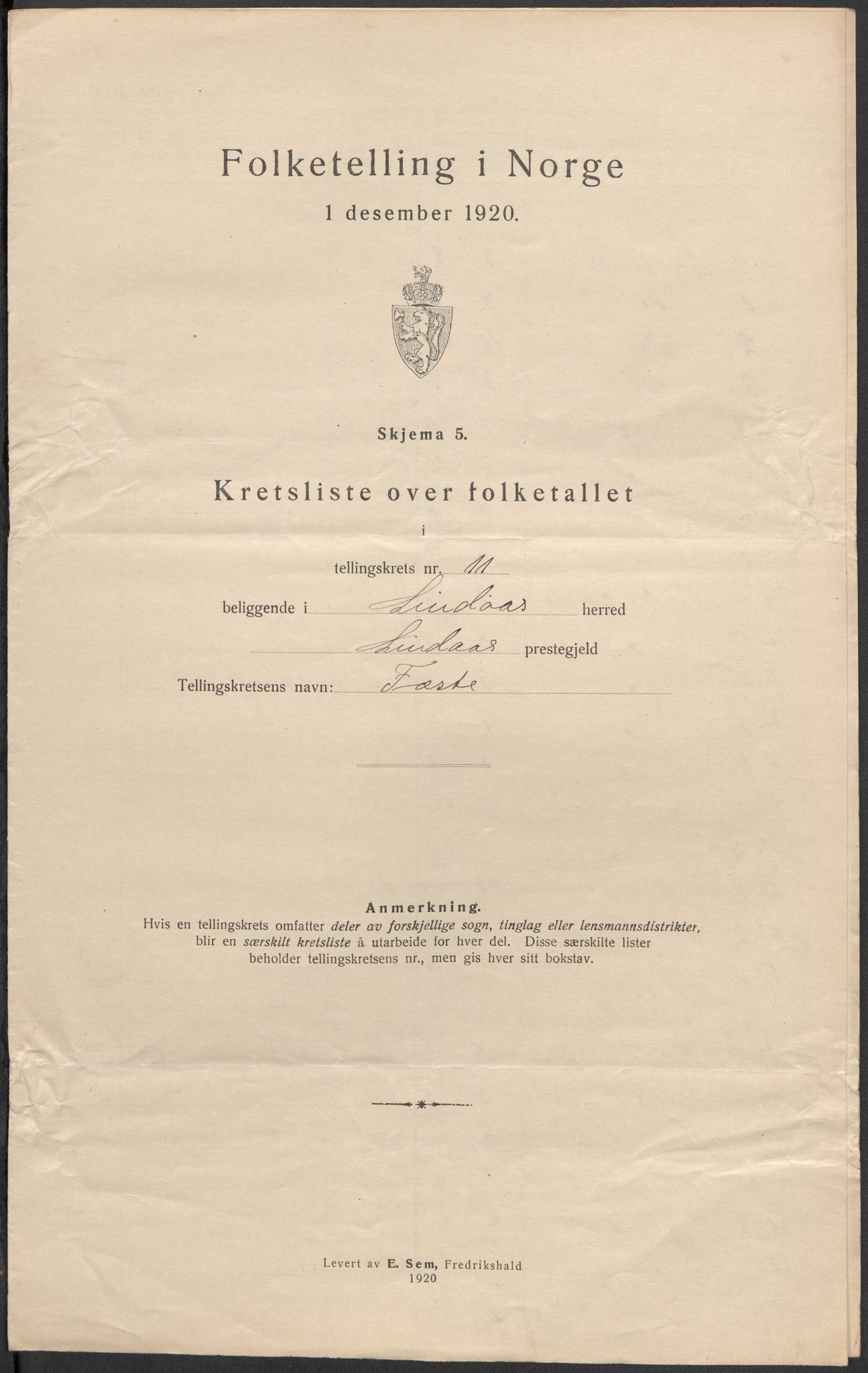 SAB, 1920 census for Lindås, 1920, p. 38