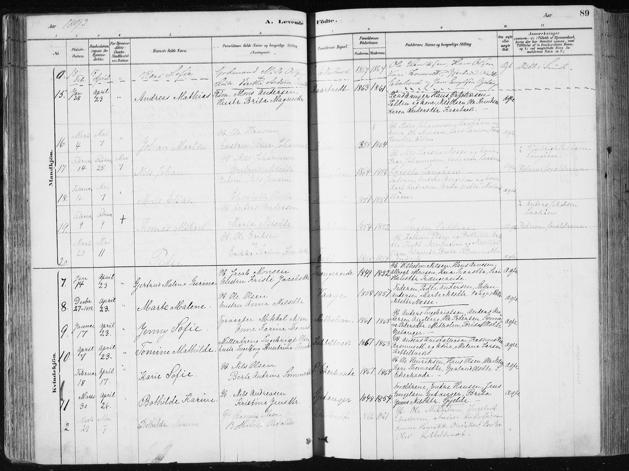 Fjell sokneprestembete, AV/SAB-A-75301/H/Haa: Parish register (official) no. A  8, 1878-1898, p. 89