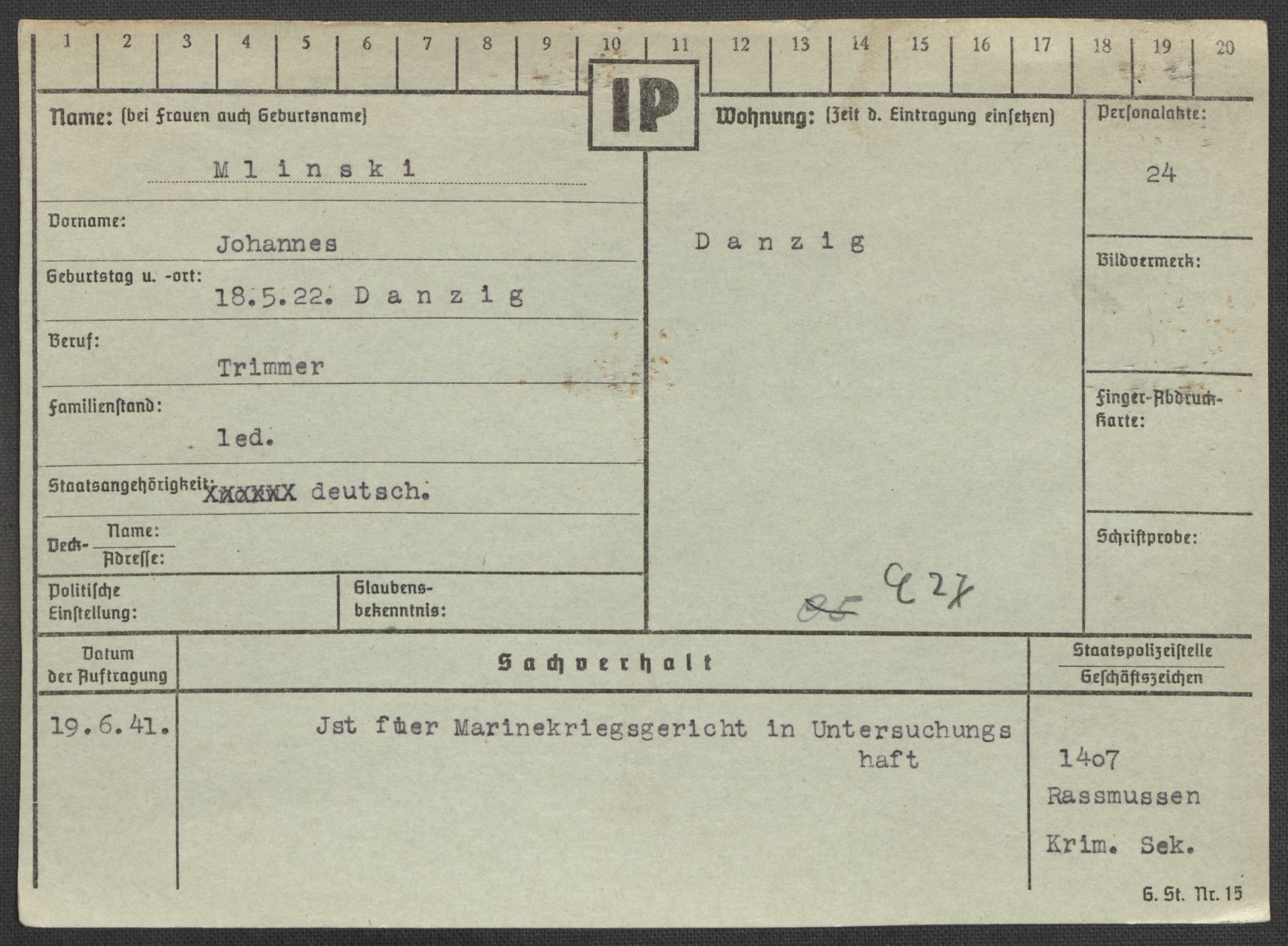 Befehlshaber der Sicherheitspolizei und des SD, RA/RAFA-5969/E/Ea/Eaa/L0007: Register over norske fanger i Møllergata 19: Lundb-N, 1940-1945, p. 676