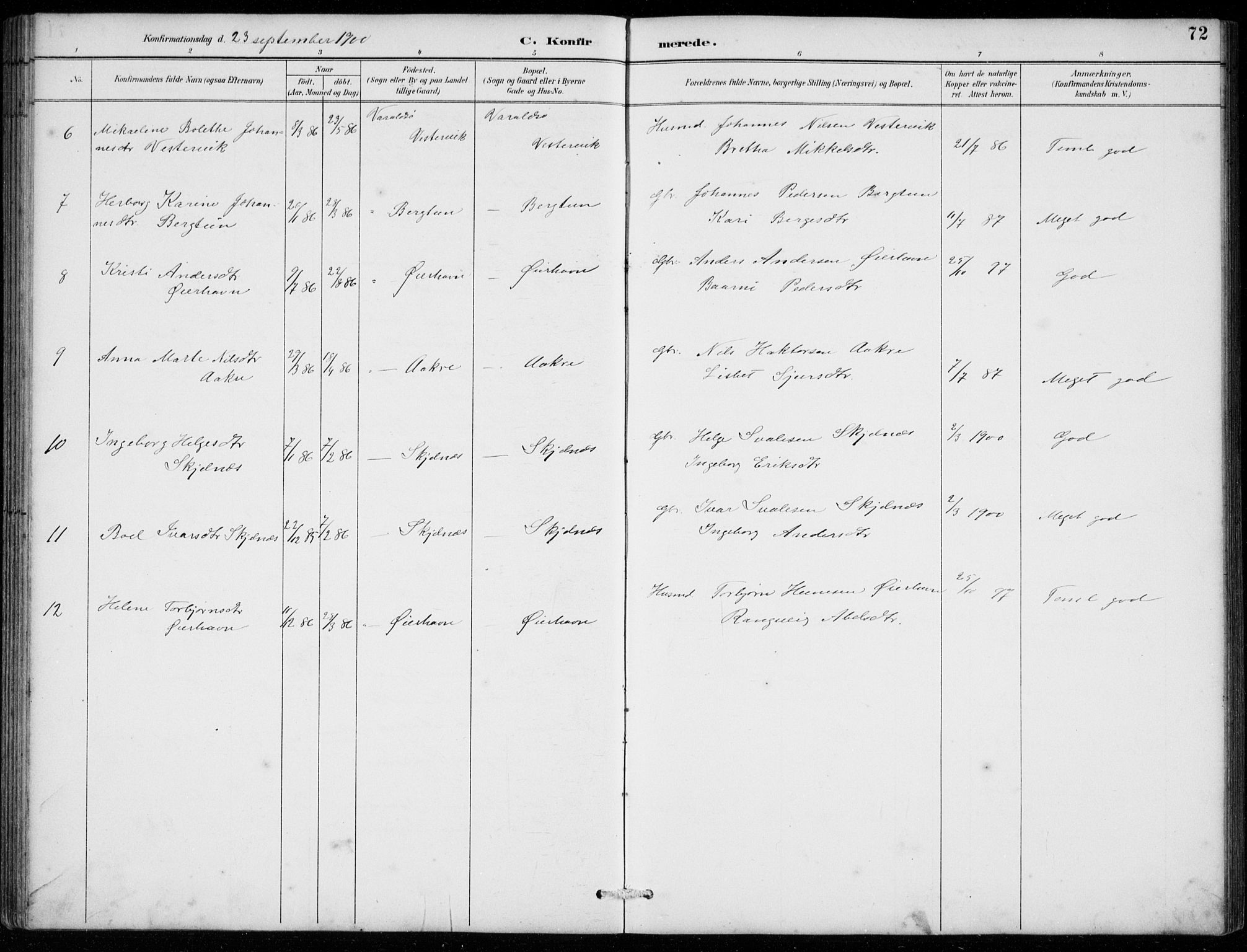 Strandebarm sokneprestembete, AV/SAB-A-78401/H/Hab: Parish register (copy) no. C  1, 1891-1913, p. 72