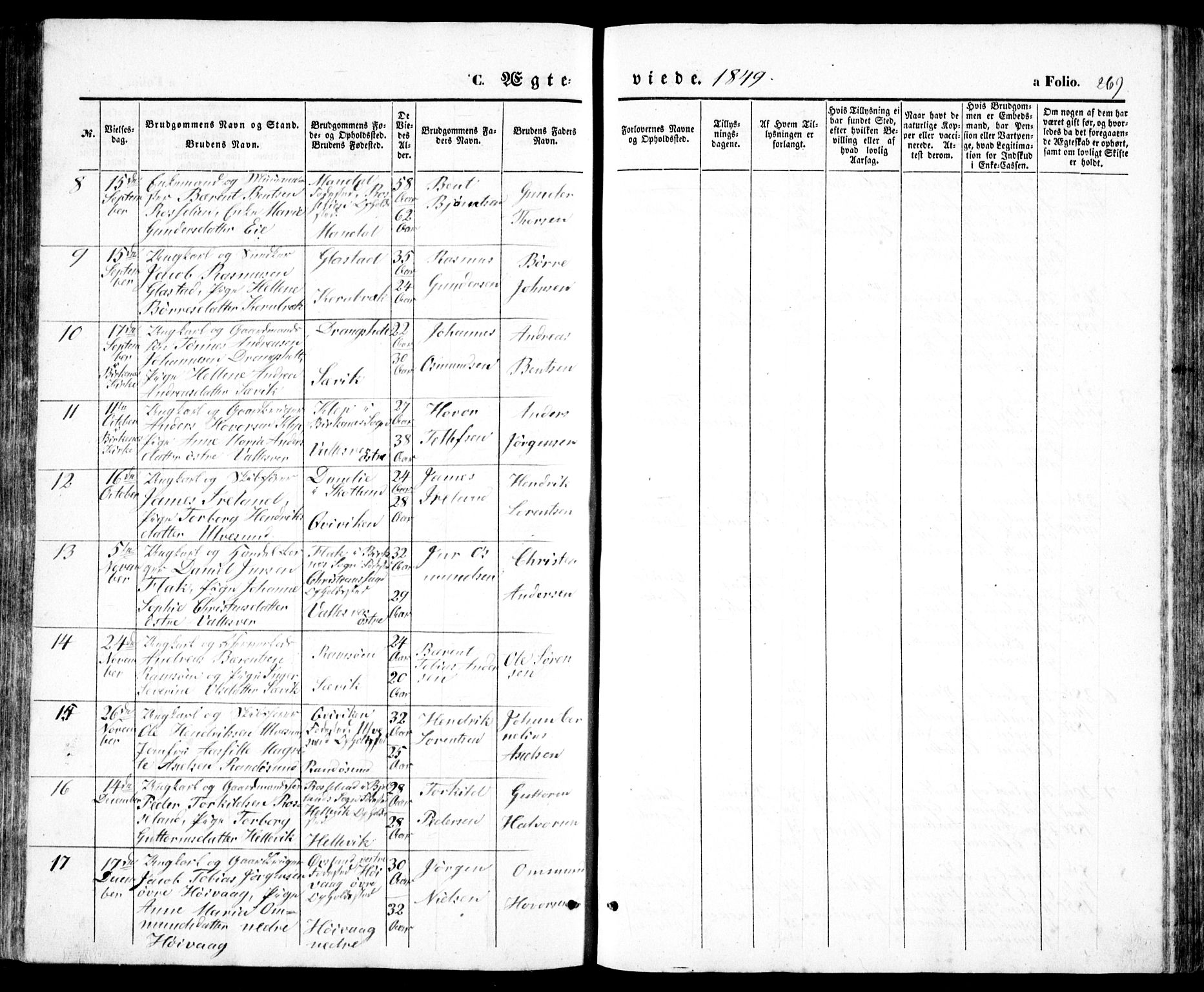 Høvåg sokneprestkontor, SAK/1111-0025/F/Fb/L0002: Parish register (copy) no. B 2, 1847-1869, p. 269
