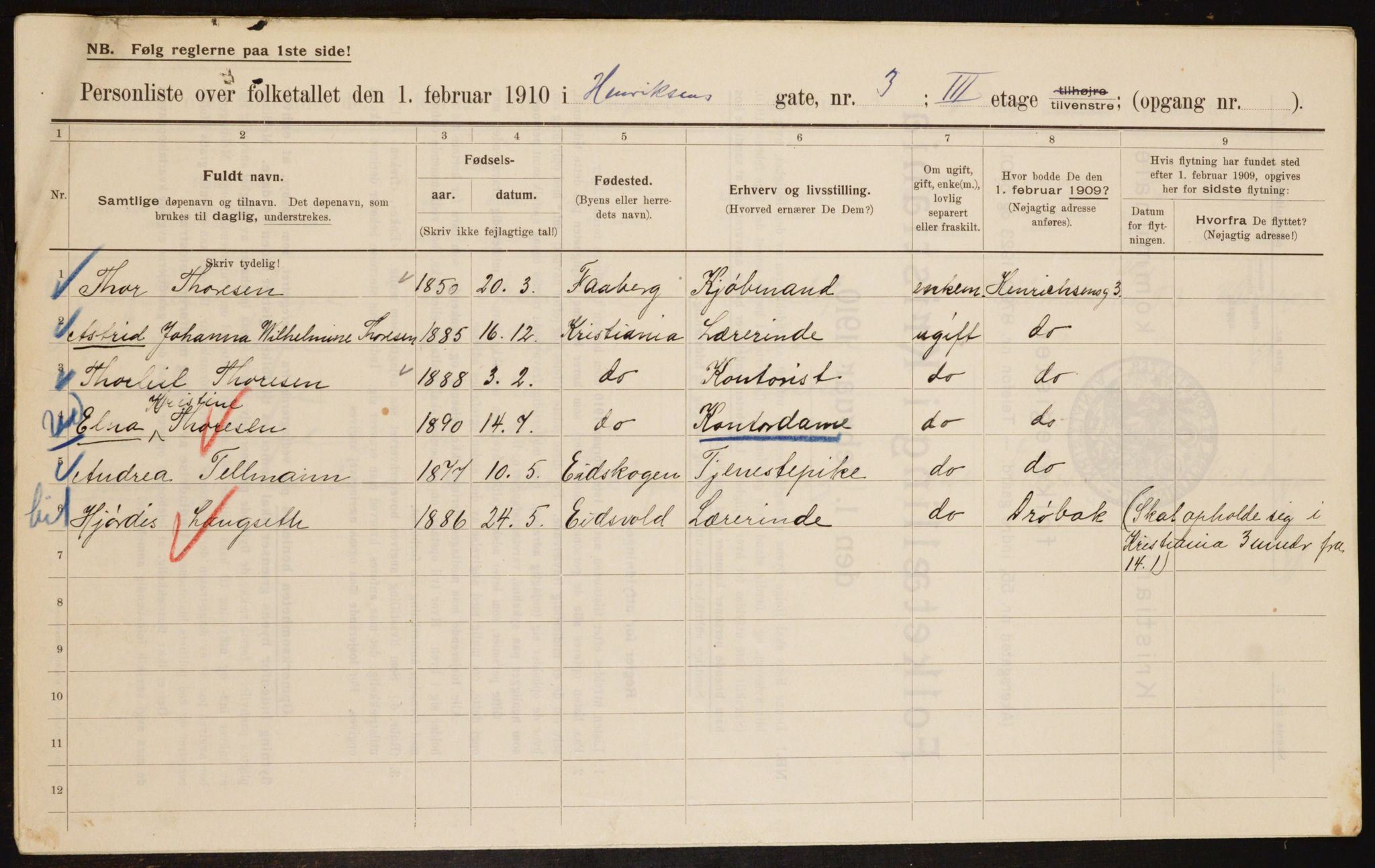 OBA, Municipal Census 1910 for Kristiania, 1910, p. 37814