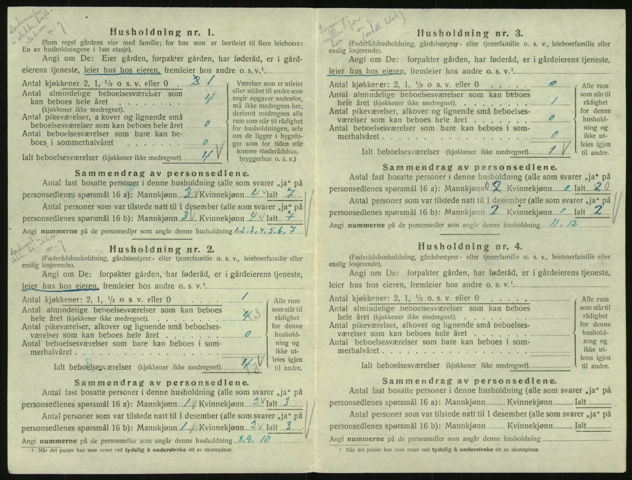 SAK, 1920 census for Iveland, 1920, p. 208