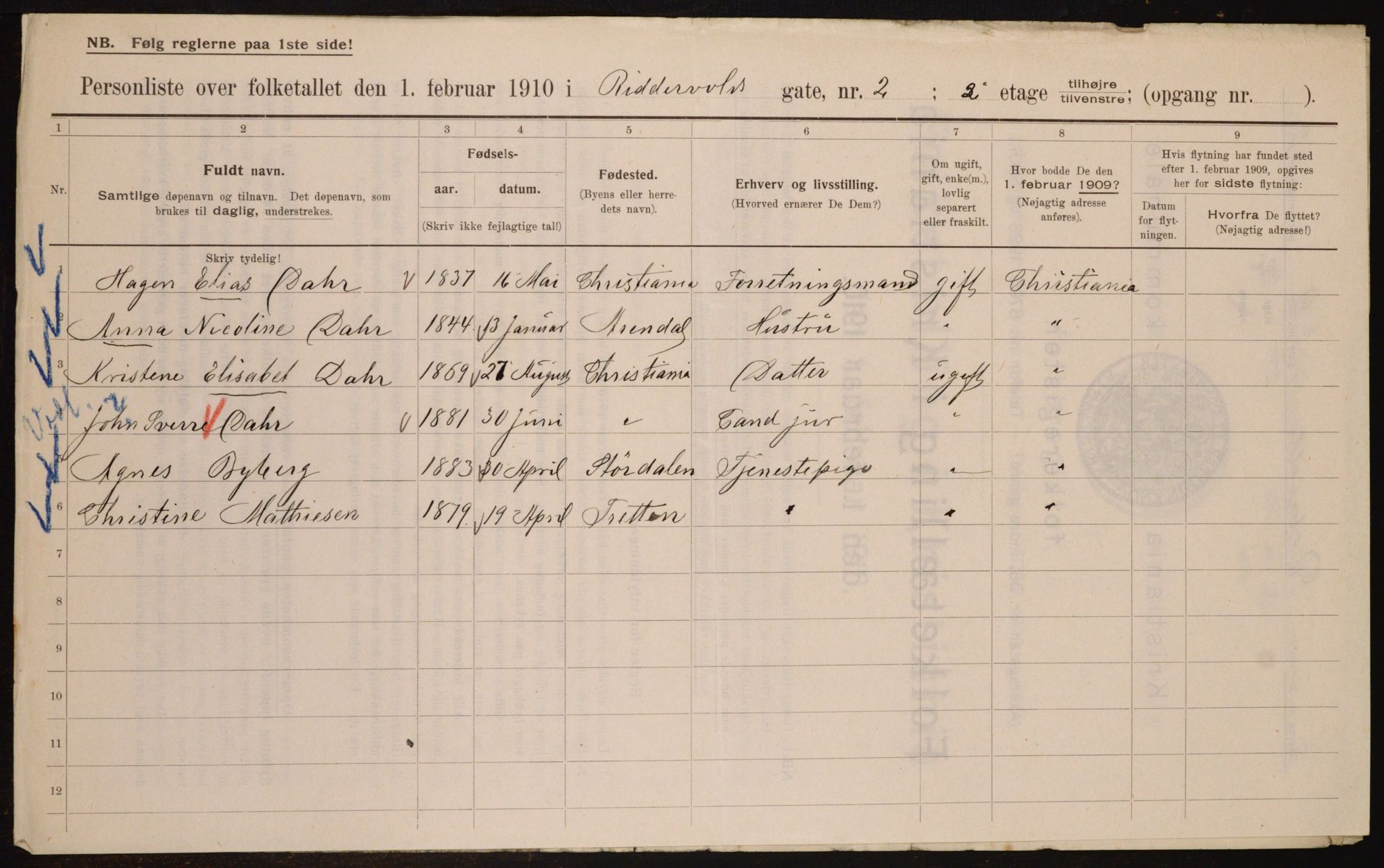 OBA, Municipal Census 1910 for Kristiania, 1910, p. 79367