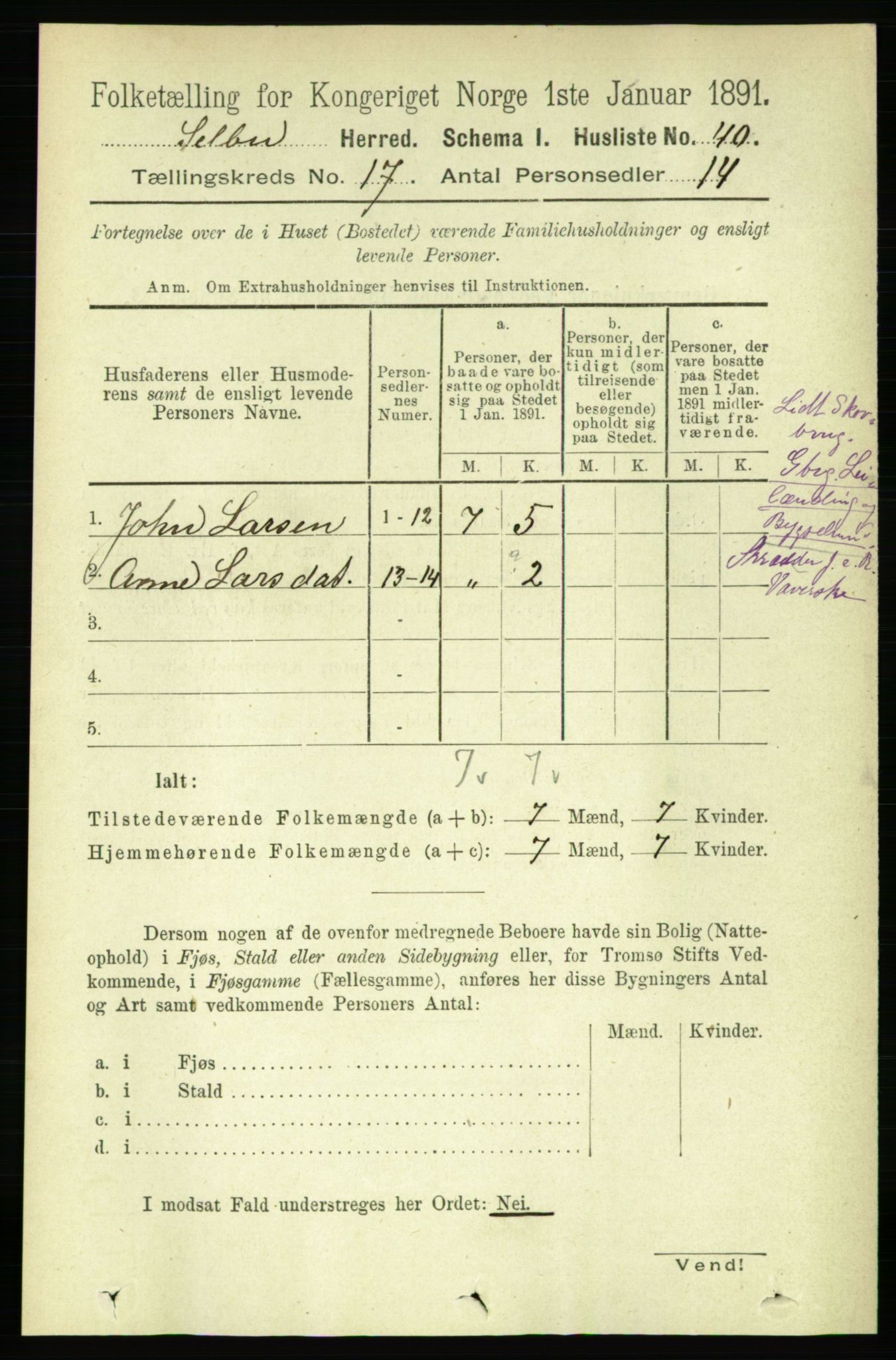 RA, 1891 census for 1664 Selbu, 1891, p. 6042