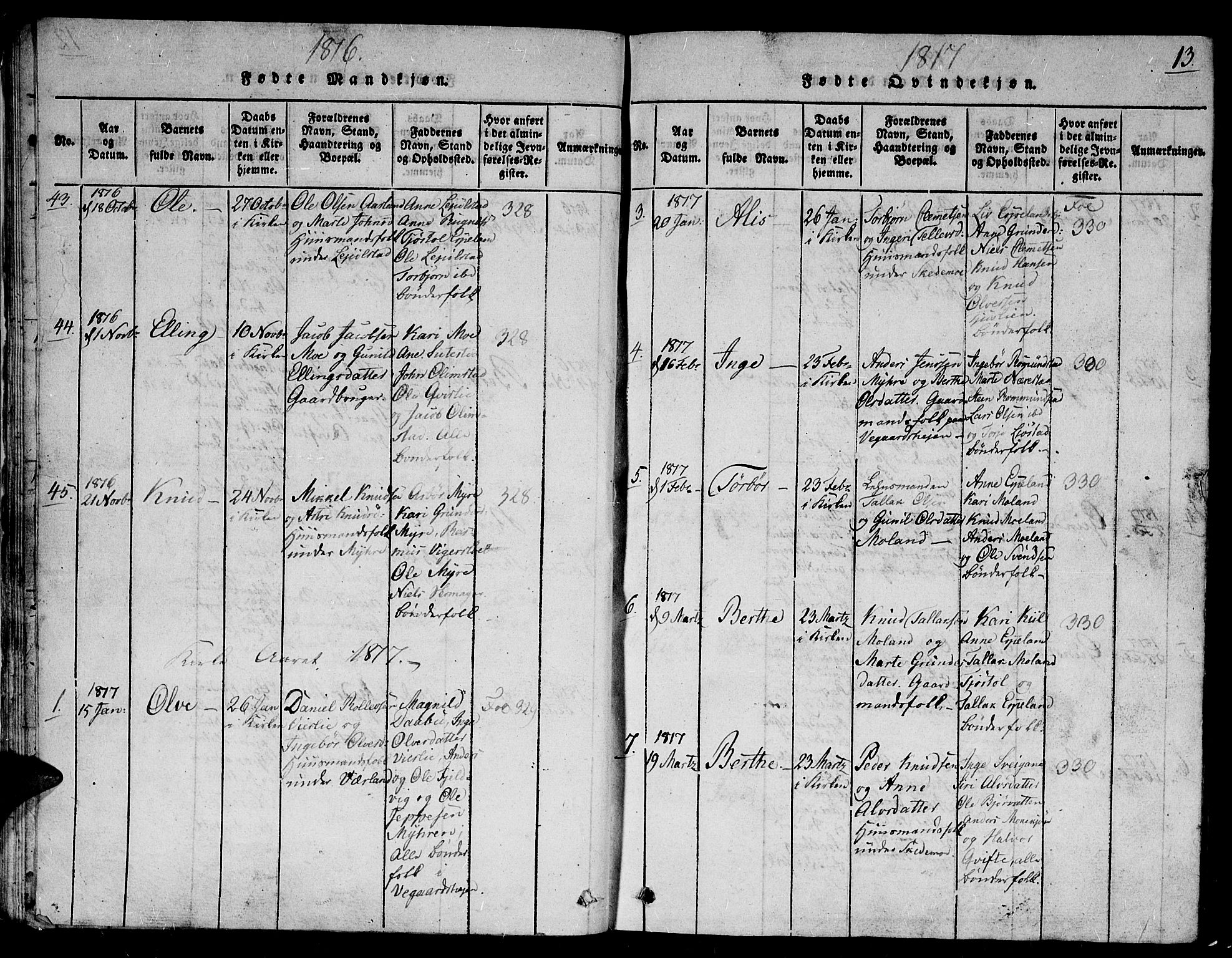 Gjerstad sokneprestkontor, AV/SAK-1111-0014/F/Fb/Fbb/L0001: Parish register (copy) no. B 1, 1813-1863, p. 13