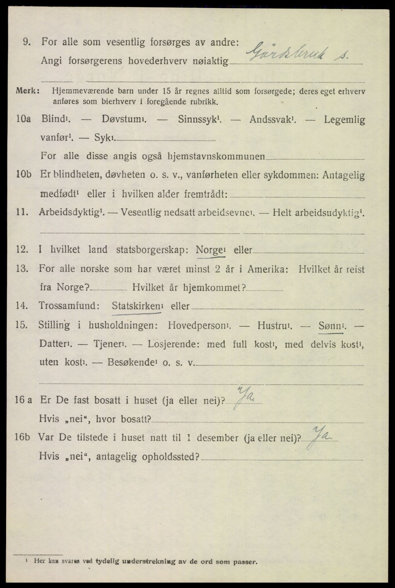 SAH, 1920 census for Tynset, 1920, p. 2425