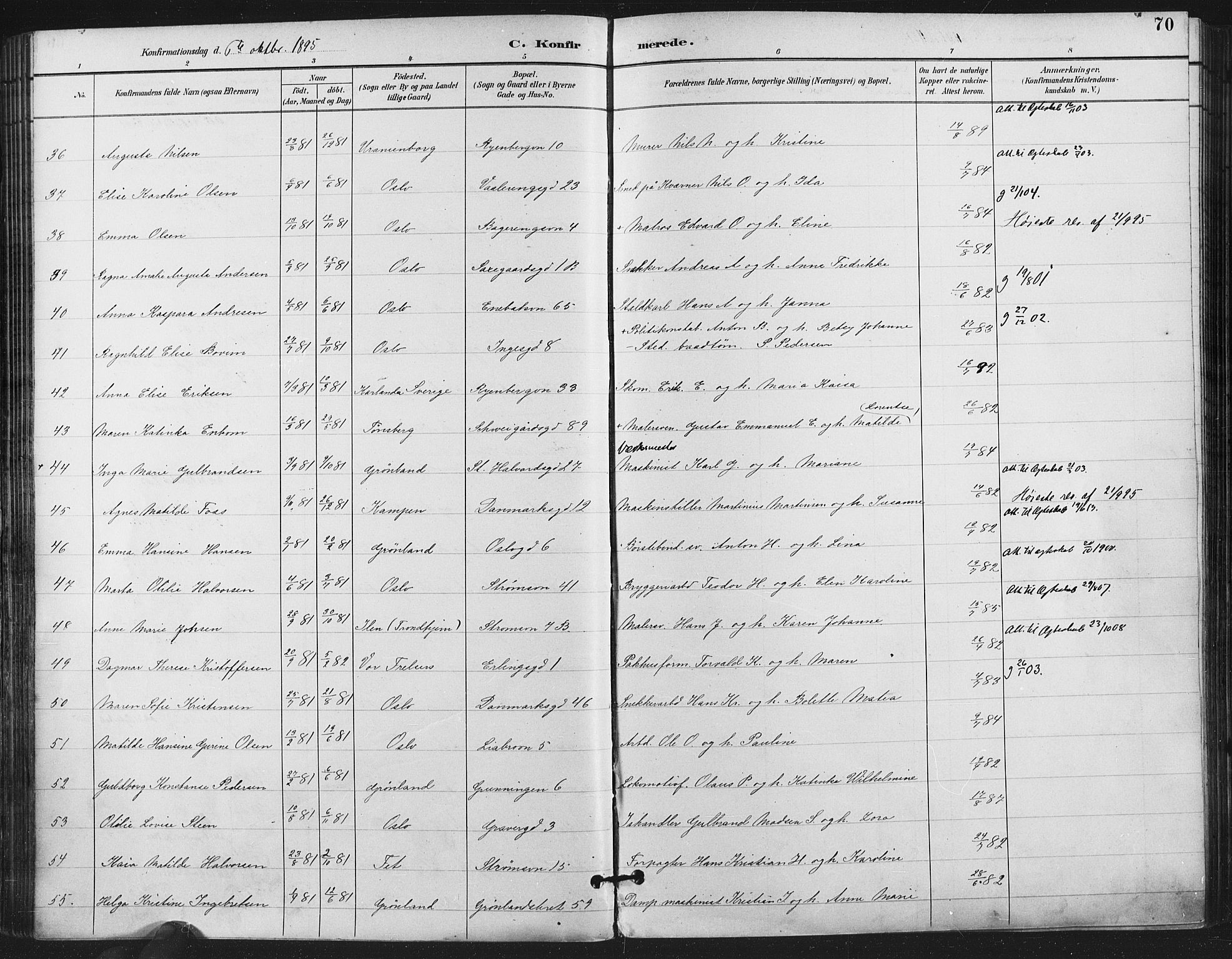 Gamlebyen prestekontor Kirkebøker, AV/SAO-A-10884/F/Fa/L0008: Parish register (official) no. 8, 1891-1908, p. 70