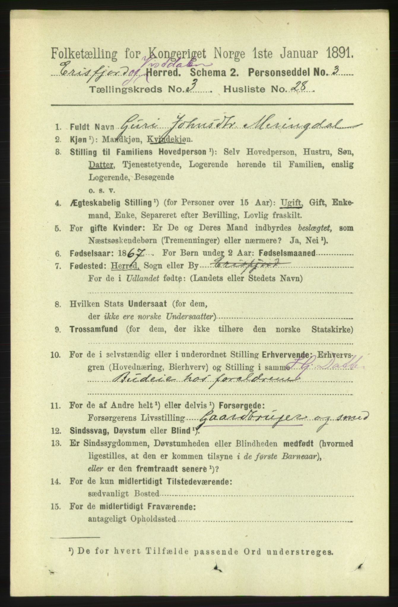 RA, 1891 census for 1542 Eresfjord og Vistdal, 1891, p. 769