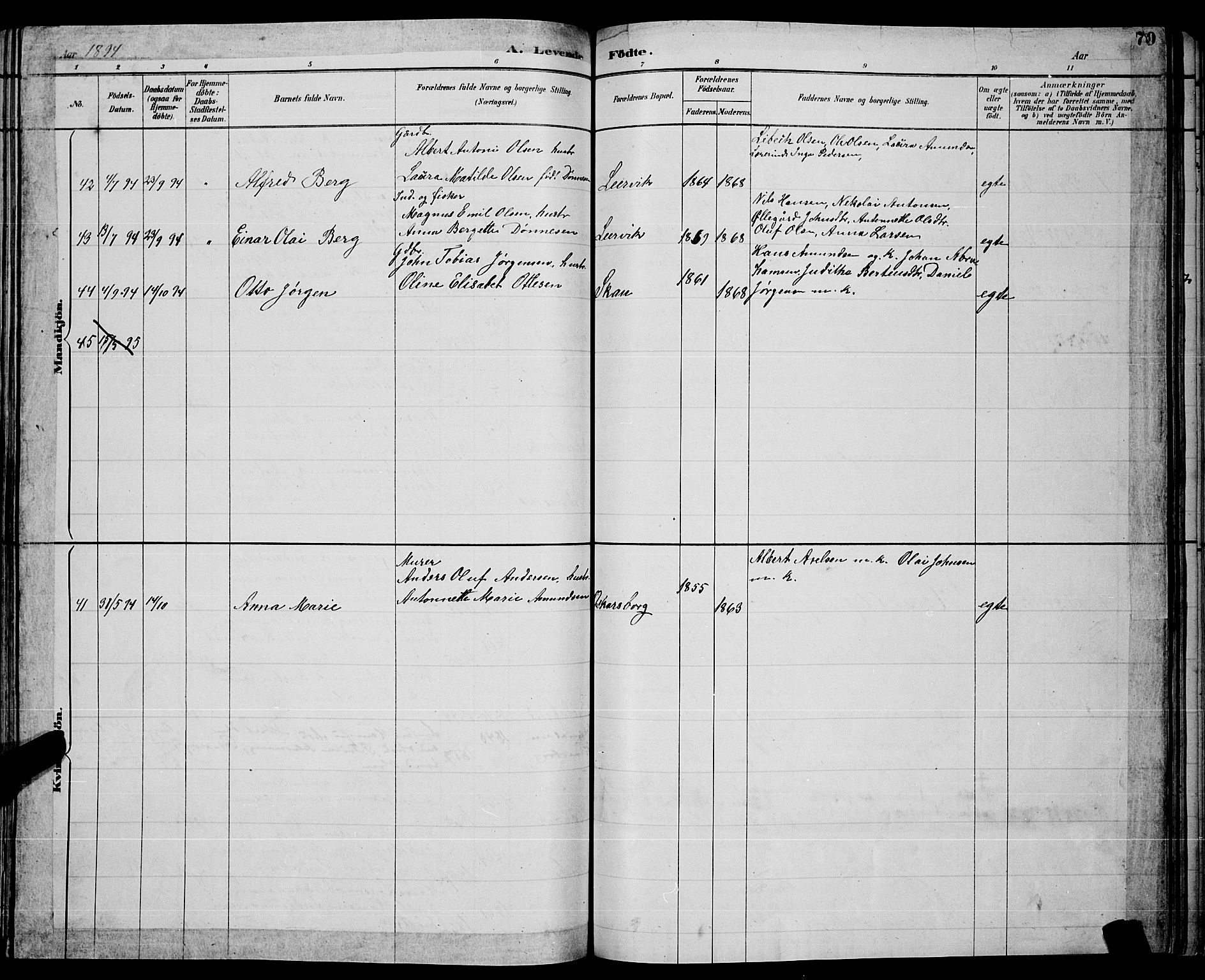 Ministerialprotokoller, klokkerbøker og fødselsregistre - Nordland, AV/SAT-A-1459/866/L0952: Parish register (copy) no. 866C01, 1886-1899, p. 70