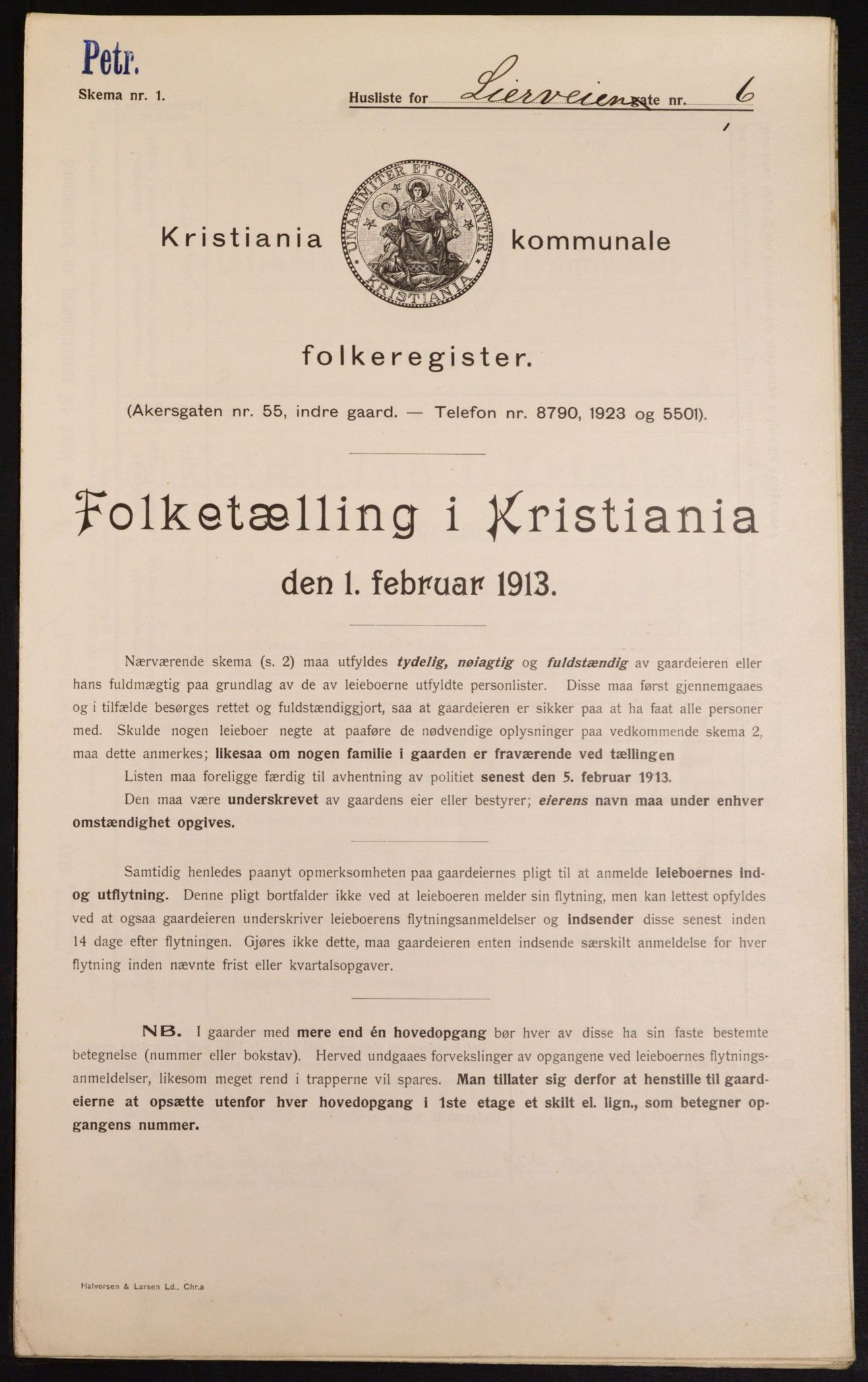 OBA, Municipal Census 1913 for Kristiania, 1913, p. 57273