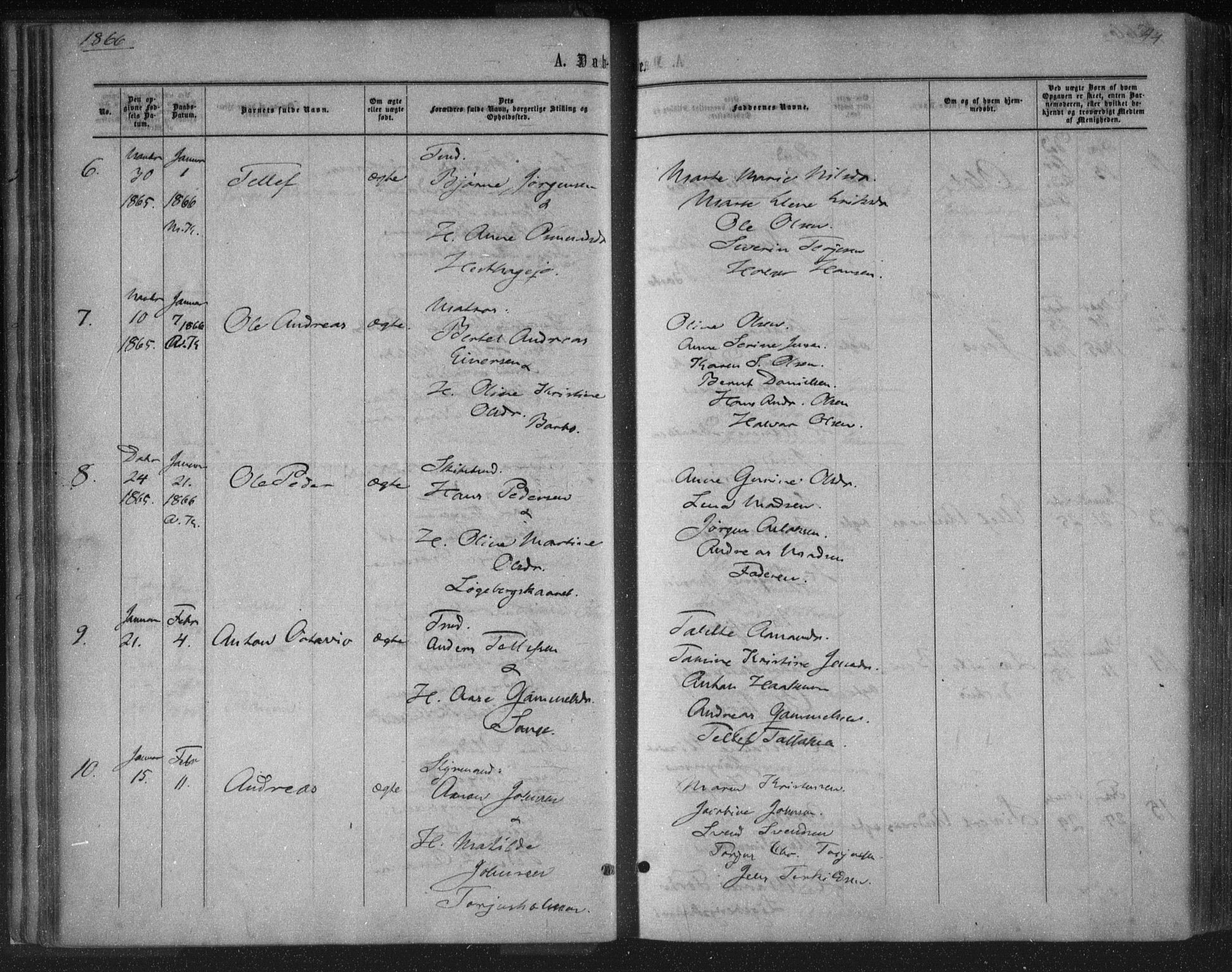 Tromøy sokneprestkontor, SAK/1111-0041/F/Fa/L0007: Parish register (official) no. A 7, 1864-1869, p. 44
