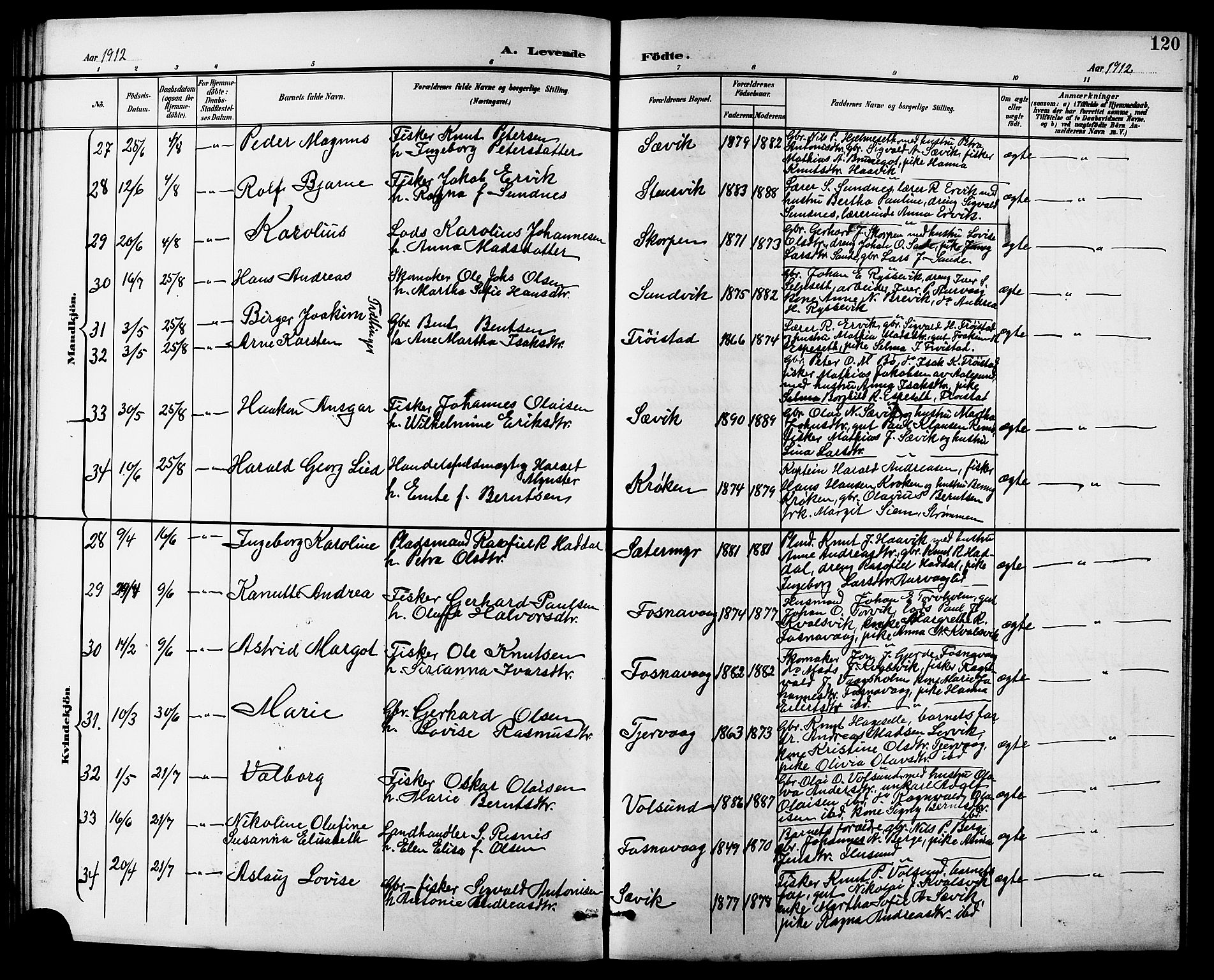 Ministerialprotokoller, klokkerbøker og fødselsregistre - Møre og Romsdal, SAT/A-1454/507/L0082: Parish register (copy) no. 507C05, 1896-1914, p. 120