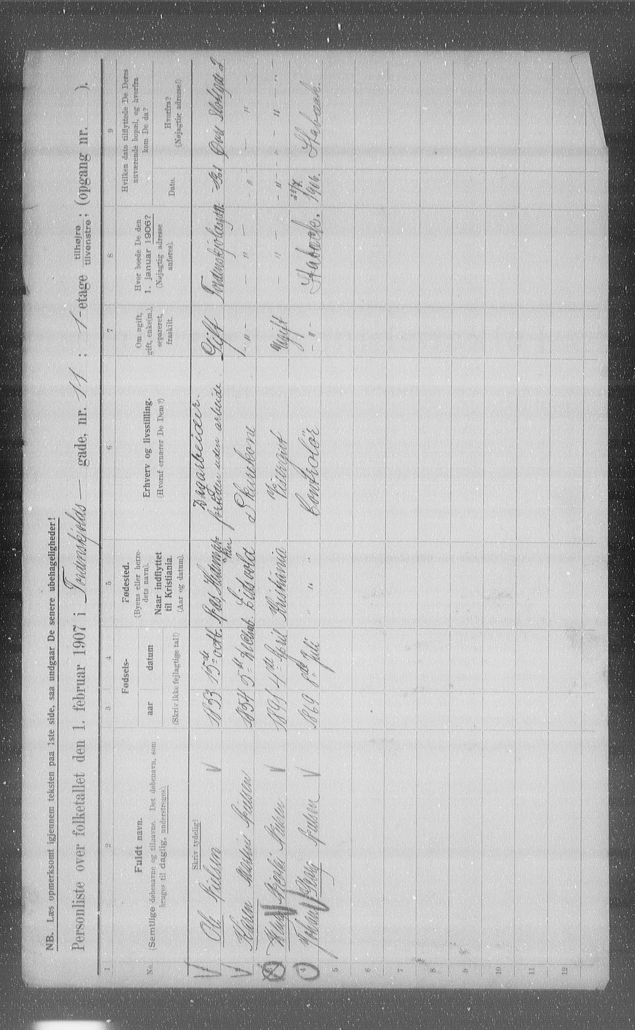 OBA, Municipal Census 1907 for Kristiania, 1907, p. 57857