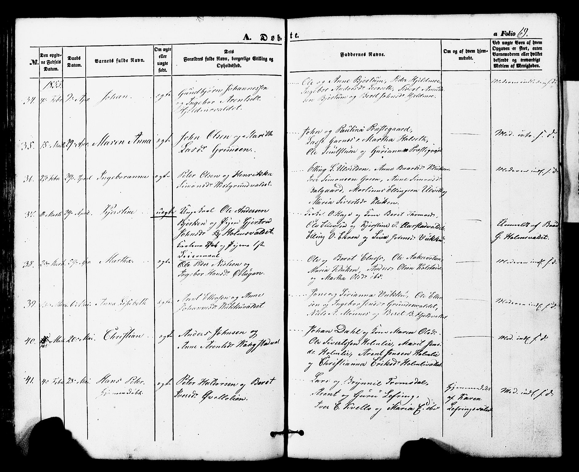 Ministerialprotokoller, klokkerbøker og fødselsregistre - Nord-Trøndelag, AV/SAT-A-1458/724/L0268: Parish register (copy) no. 724C04, 1846-1878, p. 69