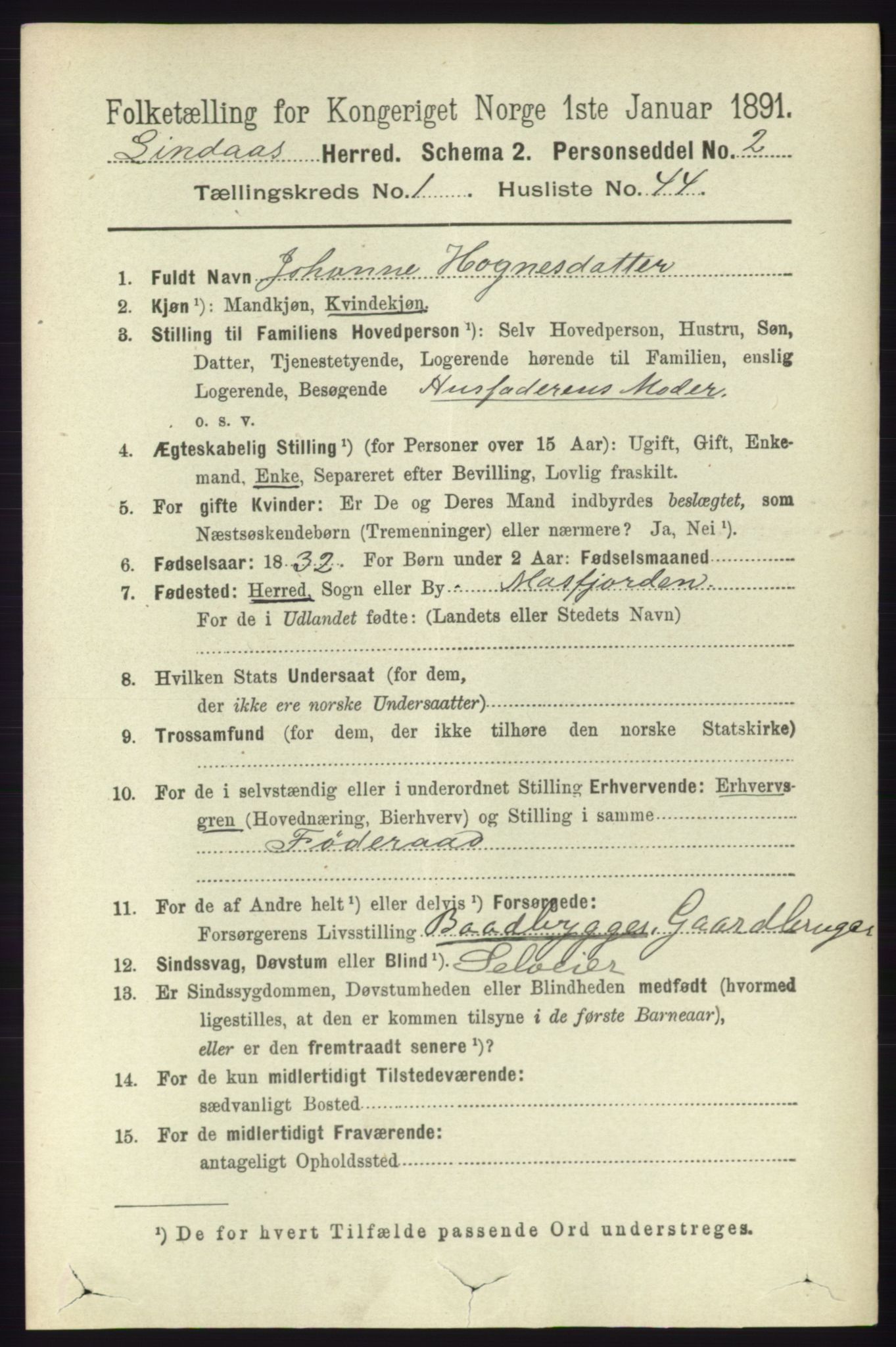 RA, 1891 census for 1263 Lindås, 1891, p. 366