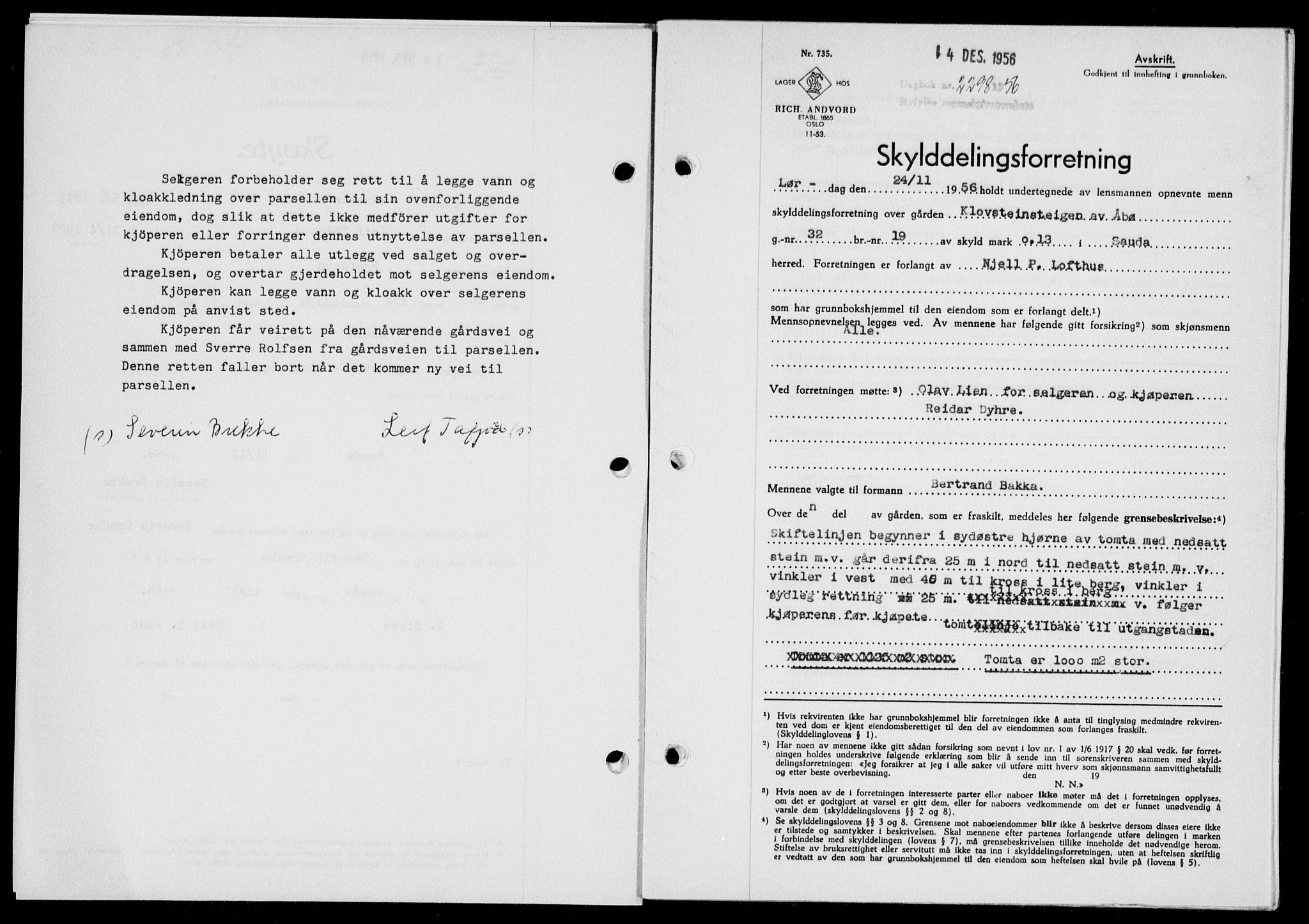 Ryfylke tingrett, SAST/A-100055/001/II/IIB/L0135: Mortgage book no. 114, 1956-1957, Diary no: : 2298/1956