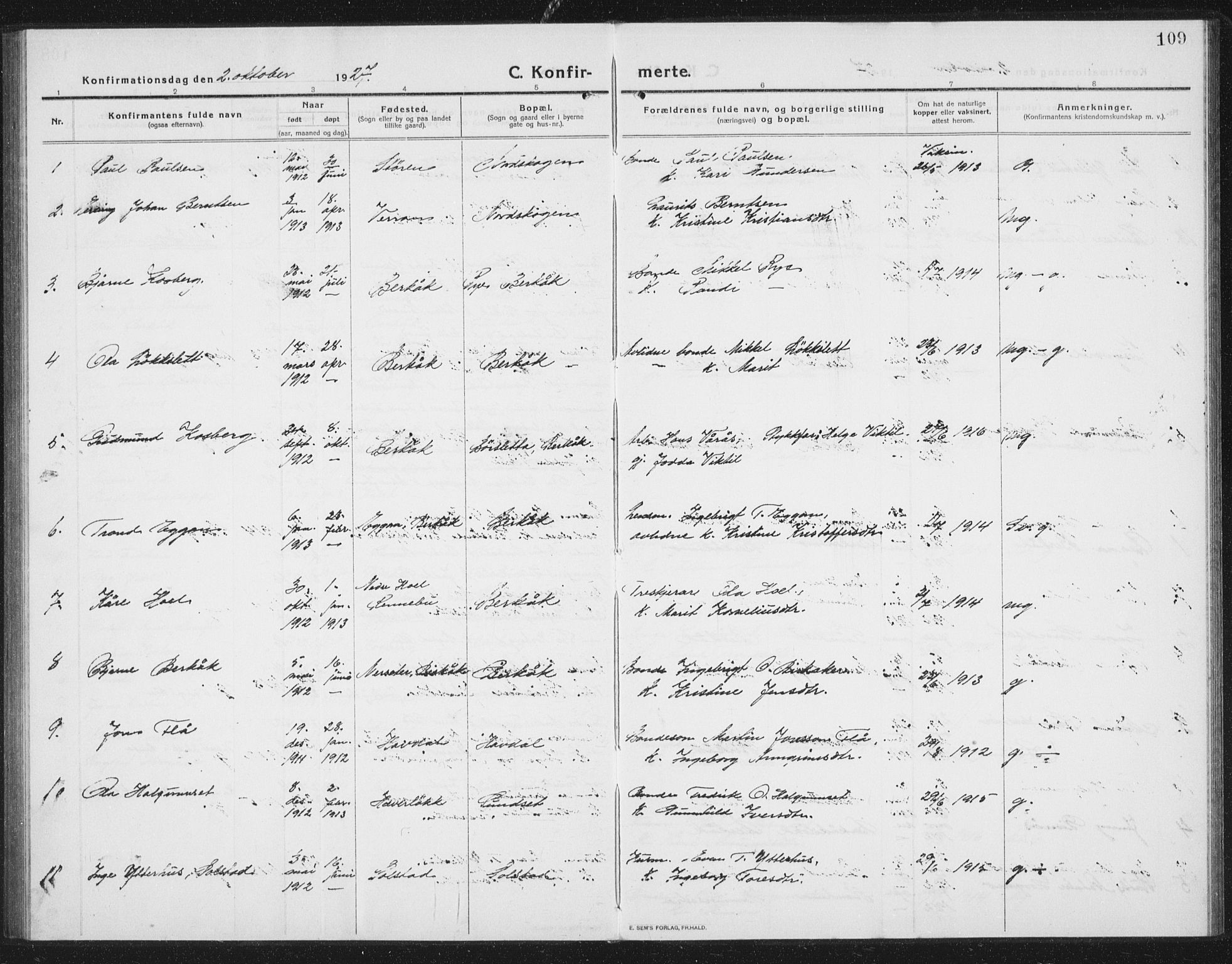 Ministerialprotokoller, klokkerbøker og fødselsregistre - Sør-Trøndelag, AV/SAT-A-1456/675/L0888: Parish register (copy) no. 675C01, 1913-1935, p. 109