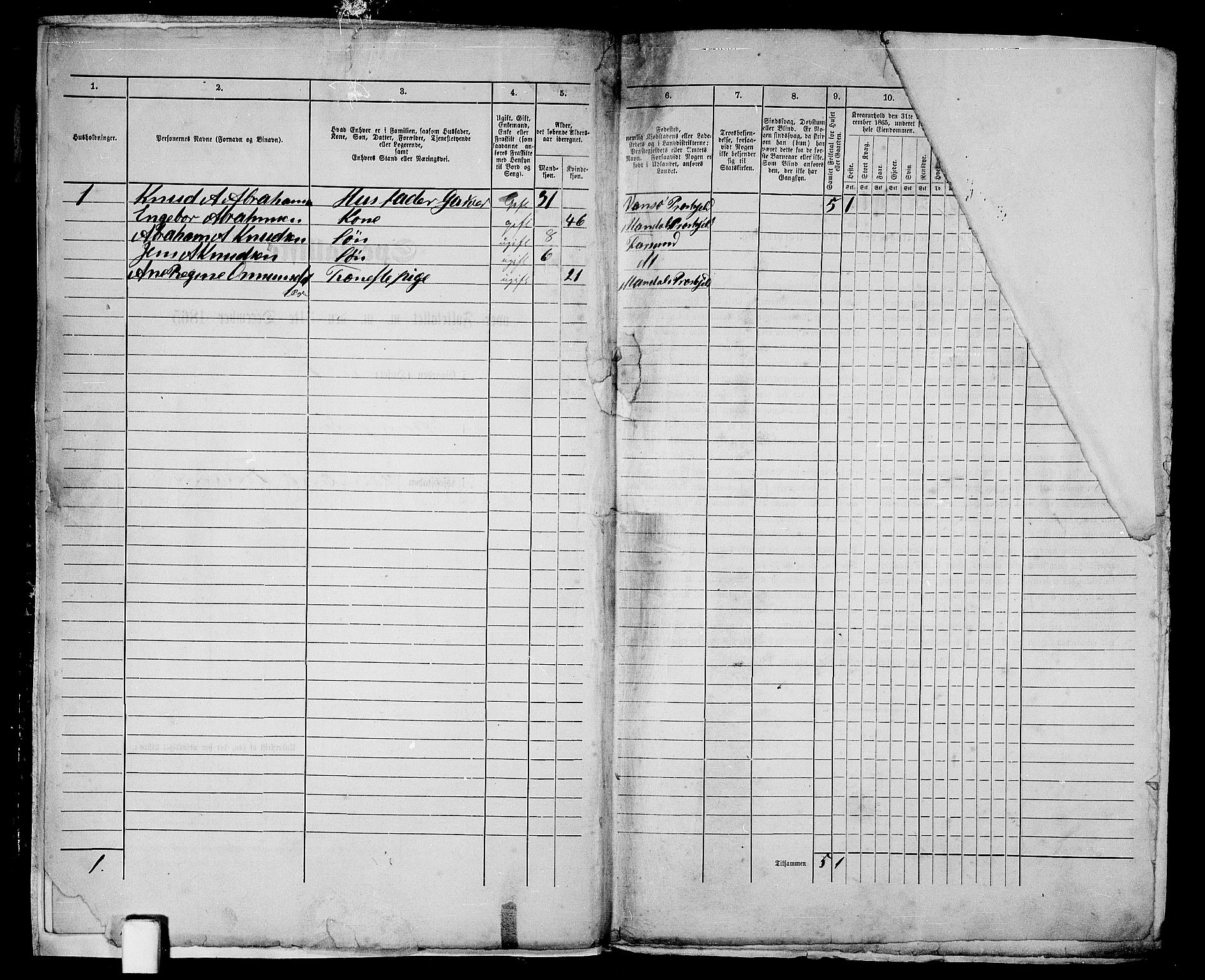 RA, 1865 census for Vanse/Farsund, 1865, p. 8