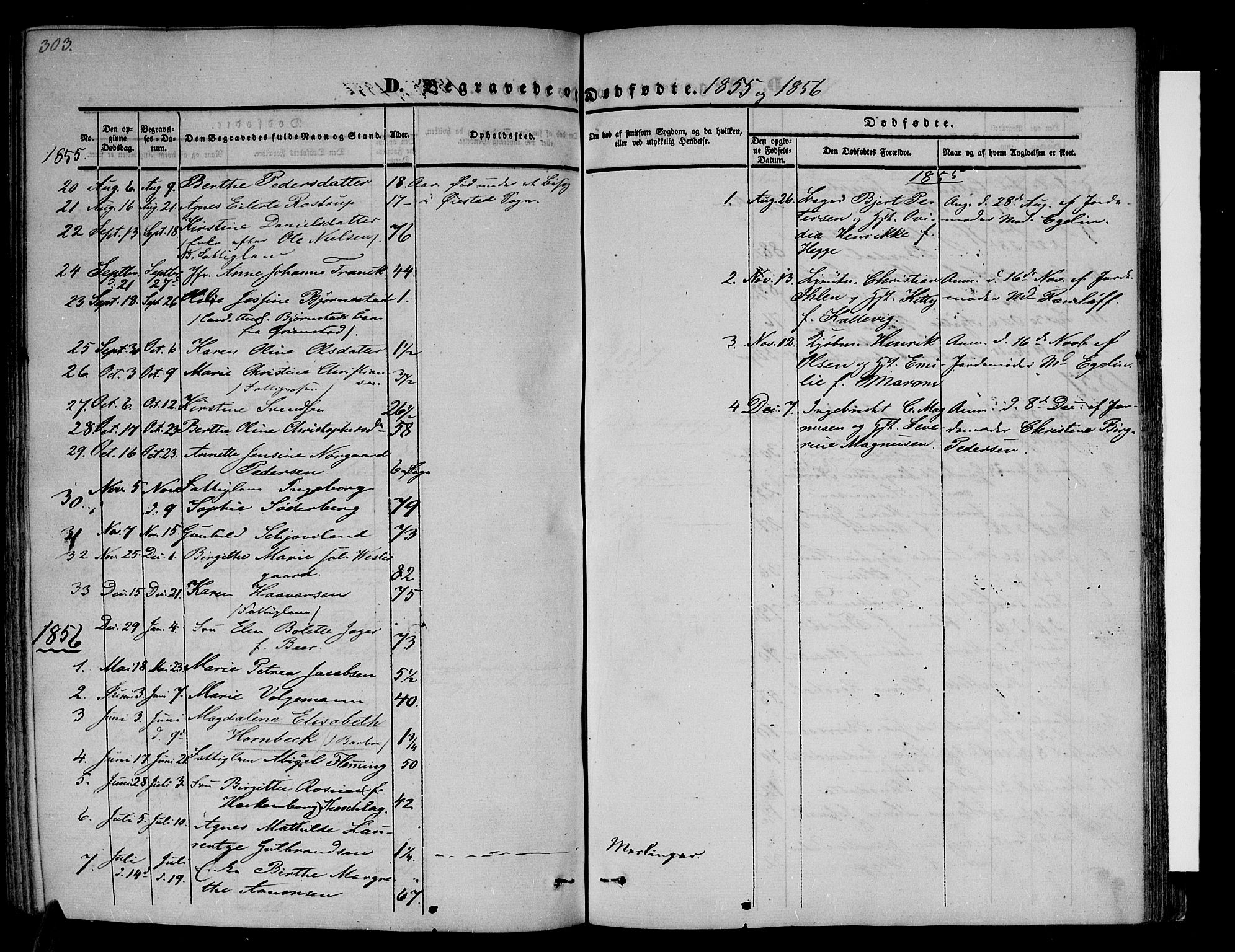 Arendal sokneprestkontor, Trefoldighet, SAK/1111-0040/F/Fb/L0002: Parish register (copy) no. B 2, 1838-1860, p. 303