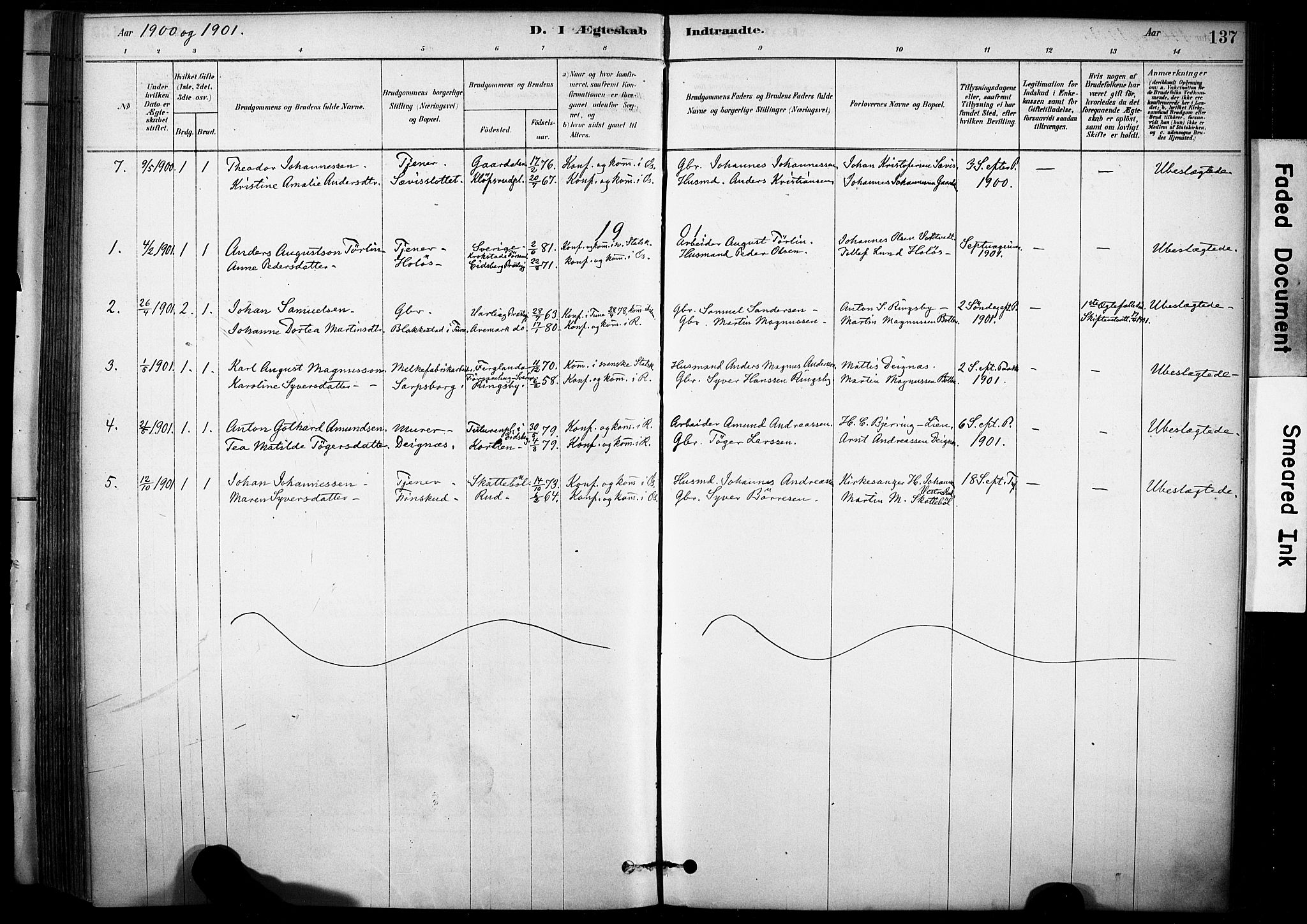 Rakkestad prestekontor Kirkebøker, AV/SAO-A-2008/F/Fc/L0001: Parish register (official) no. III 1, 1878-1905, p. 137