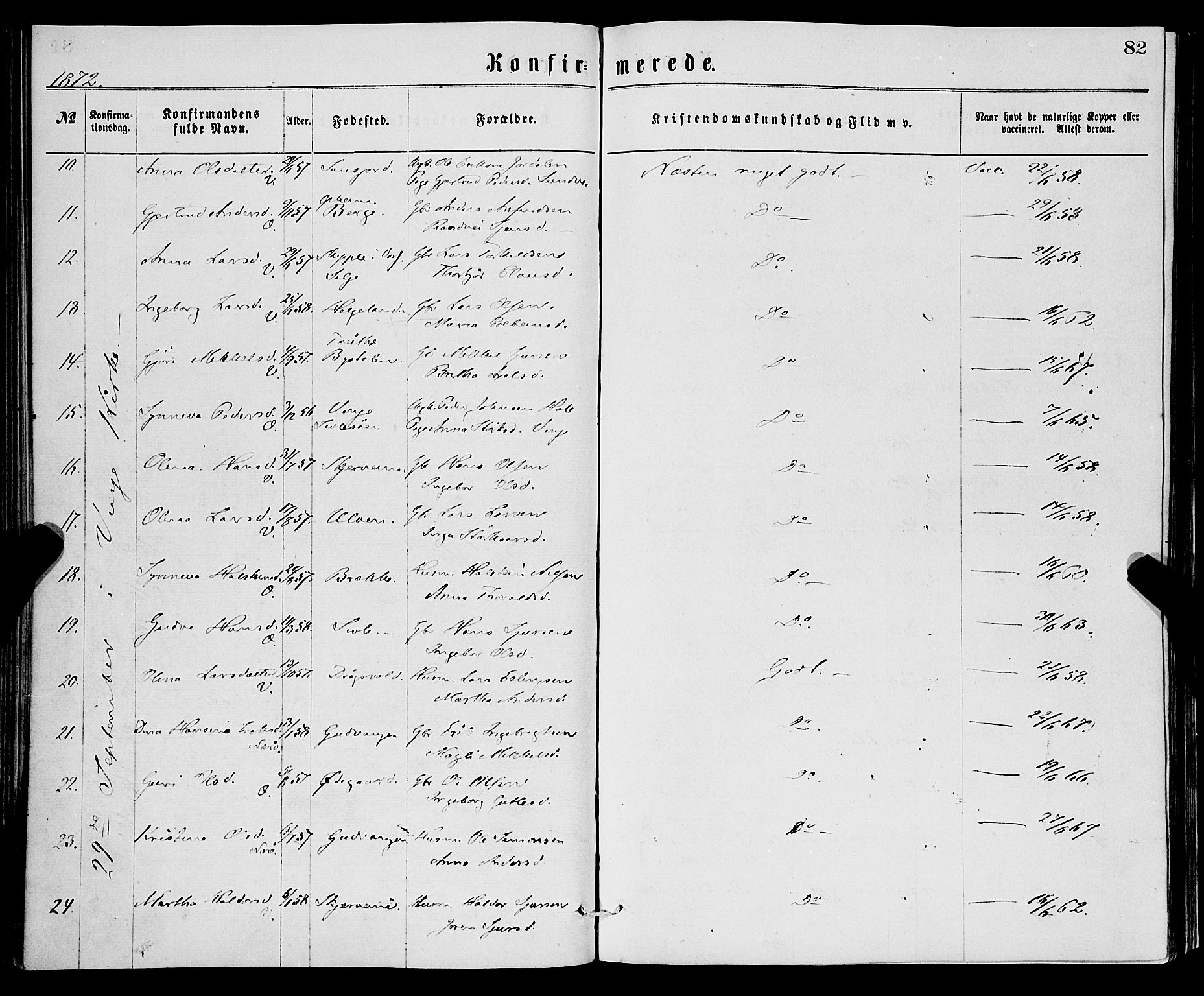 Vossestrand Sokneprestembete, SAB/A-79101/H/Haa: Parish register (official) no. A 1, 1866-1877, p. 82