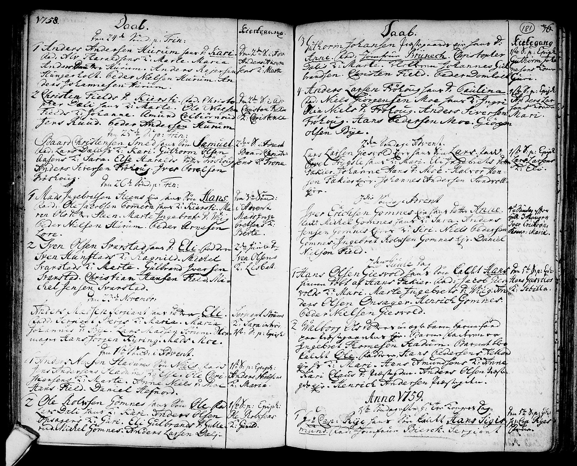 Hole kirkebøker, SAKO/A-228/F/Fa/L0001: Parish register (official) no. I 1, 1716-1765, p. 181
