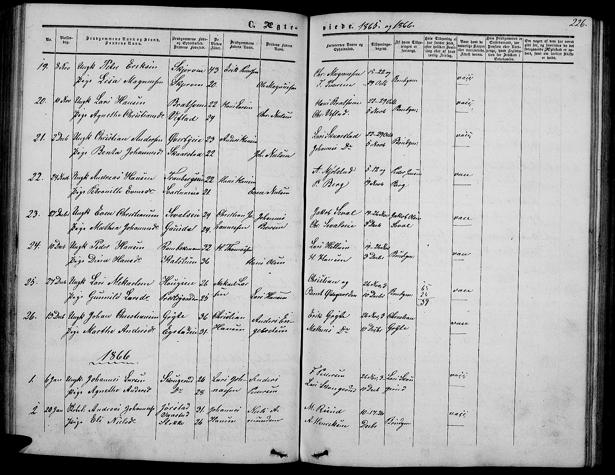 Vardal prestekontor, SAH/PREST-100/H/Ha/Hab/L0005: Parish register (copy) no. 5, 1854-1868, p. 226