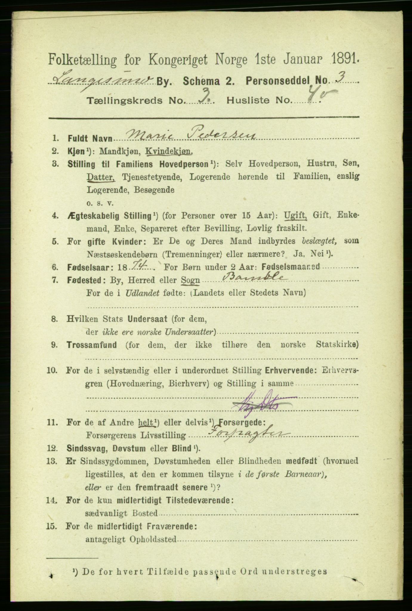 RA, 1891 census for 0802 Langesund, 1891, p. 1144