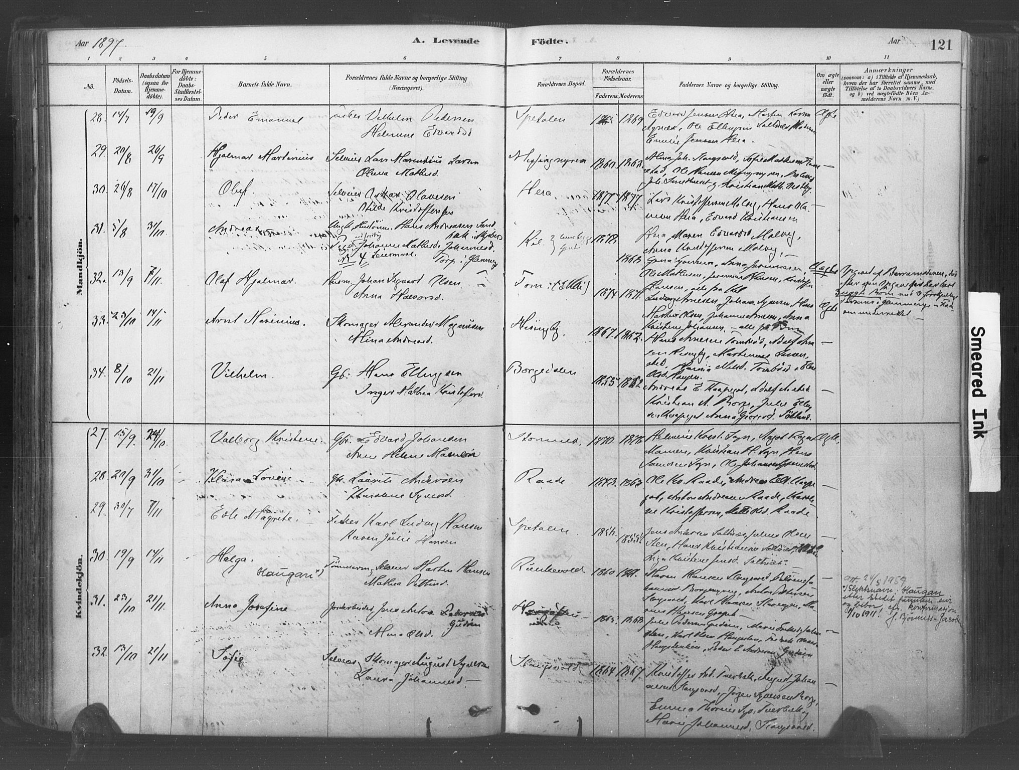 Råde prestekontor kirkebøker, AV/SAO-A-2009/F/Fa/L0007: Parish register (official) no. 7, 1878-1902, p. 121