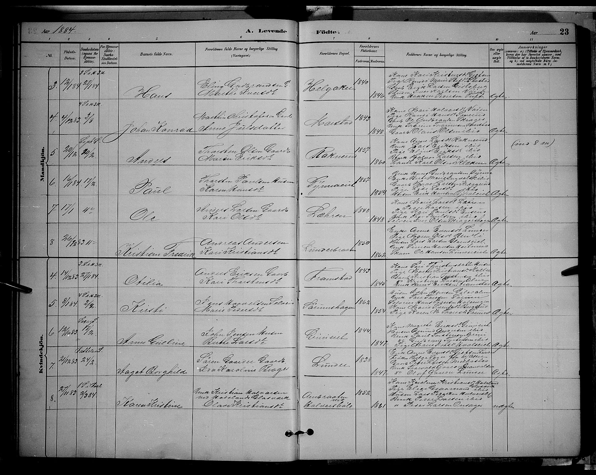 Gran prestekontor, SAH/PREST-112/H/Ha/Hab/L0002: Parish register (copy) no. 2, 1879-1892, p. 23