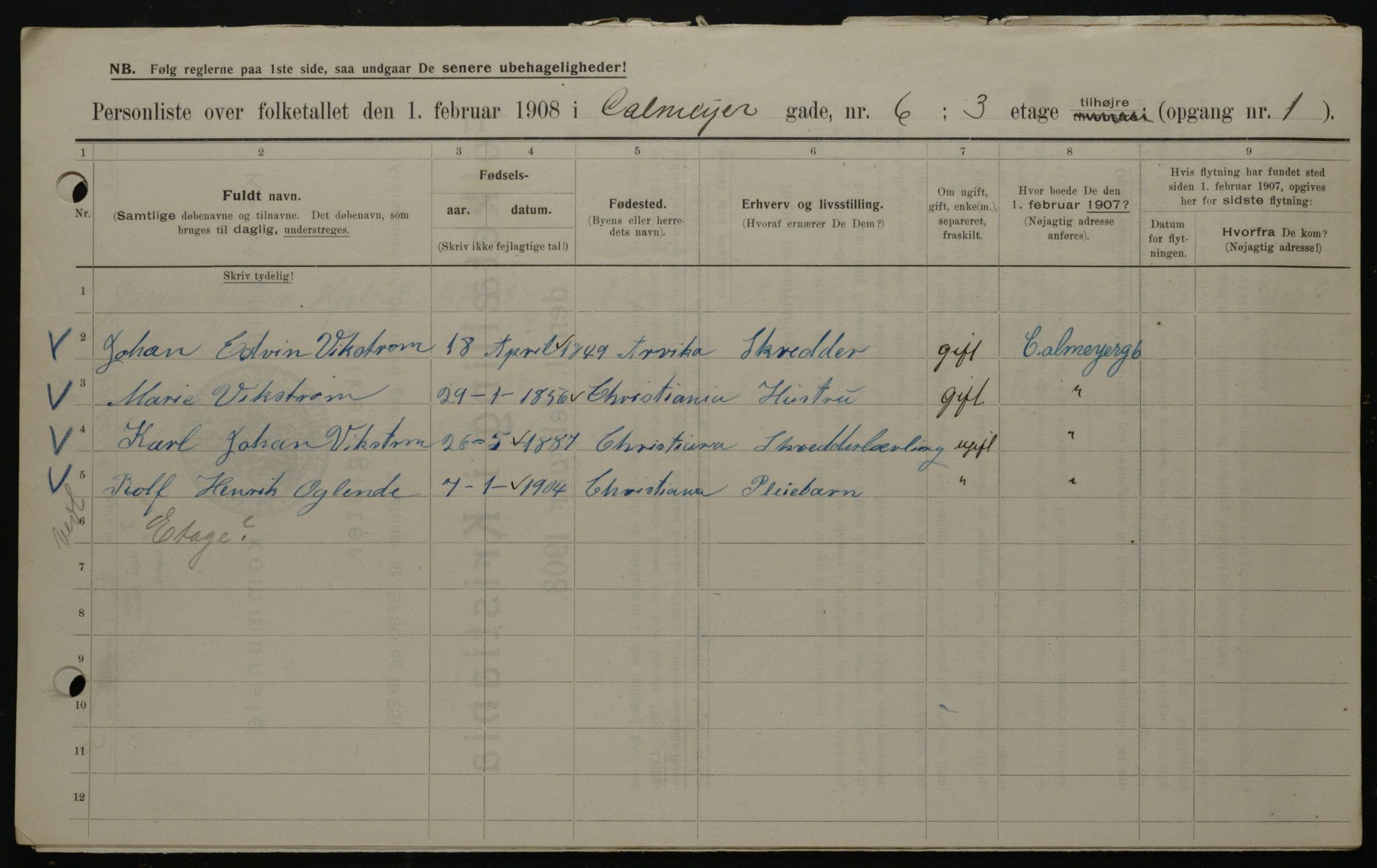 OBA, Municipal Census 1908 for Kristiania, 1908, p. 10699