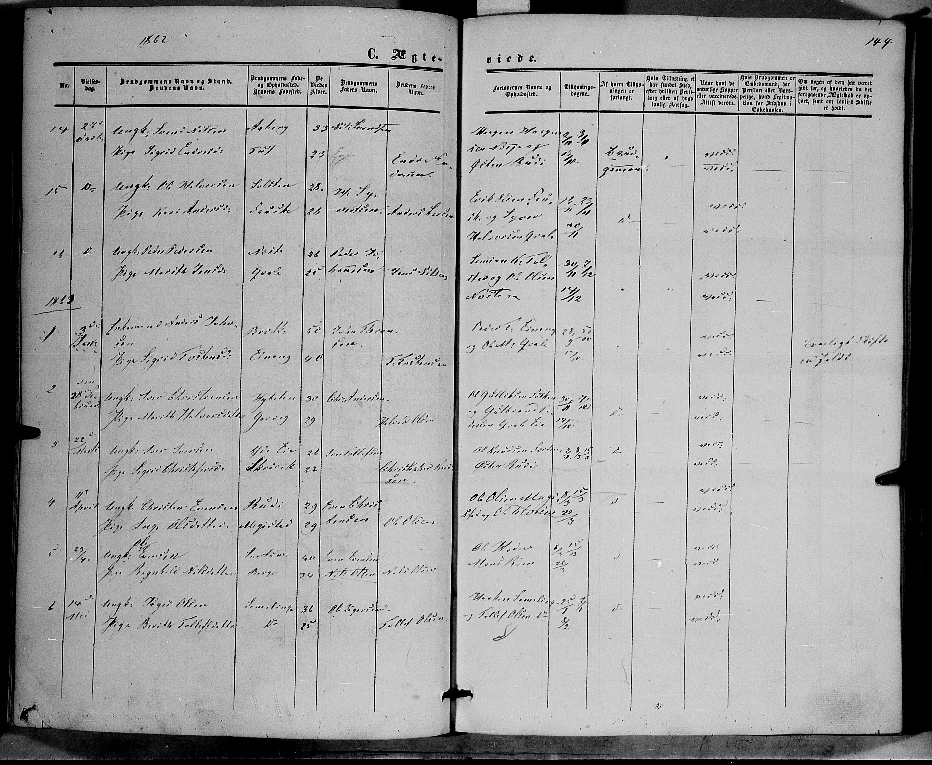 Vestre Slidre prestekontor, AV/SAH-PREST-136/H/Ha/Haa/L0002: Parish register (official) no. 2, 1856-1864, p. 144