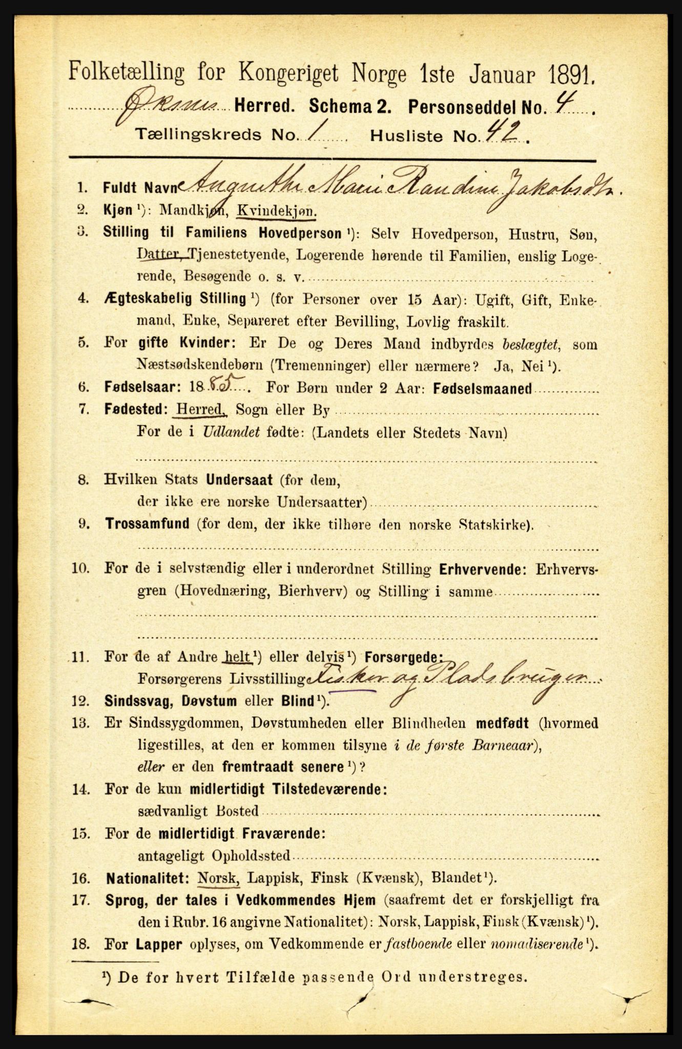 RA, 1891 census for 1868 Øksnes, 1891, p. 427