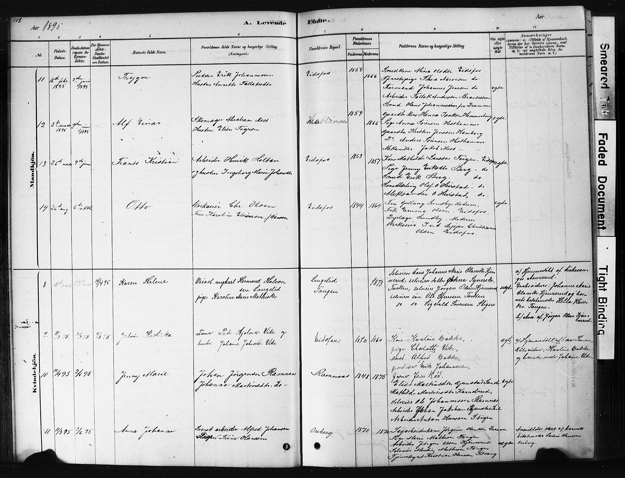 Hof kirkebøker, AV/SAKO-A-64/G/Ga/L0004: Parish register (copy) no. I 4, 1878-1930, p. 102