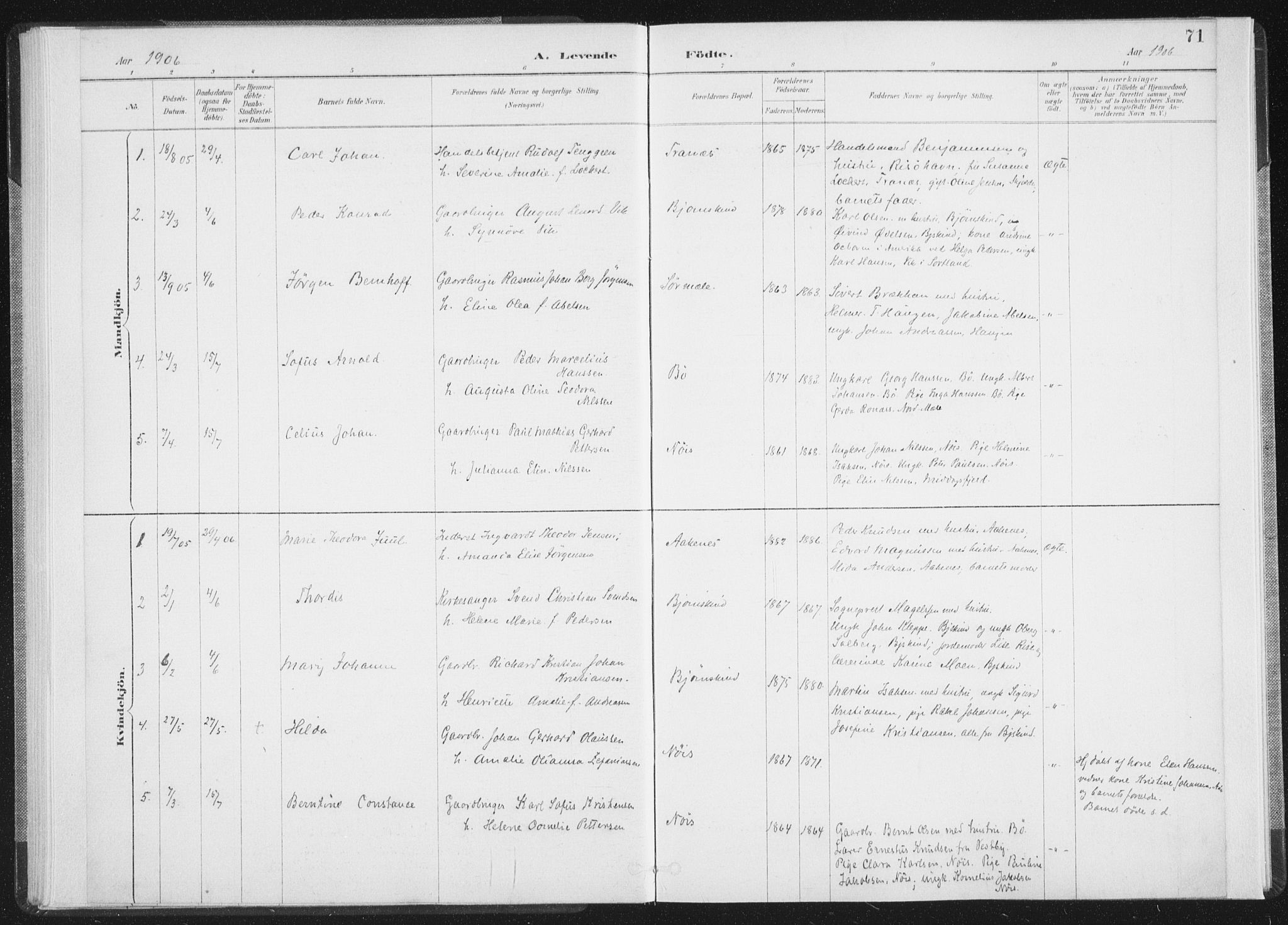 Ministerialprotokoller, klokkerbøker og fødselsregistre - Nordland, SAT/A-1459/898/L1422: Parish register (official) no. 898A02, 1887-1908, p. 71